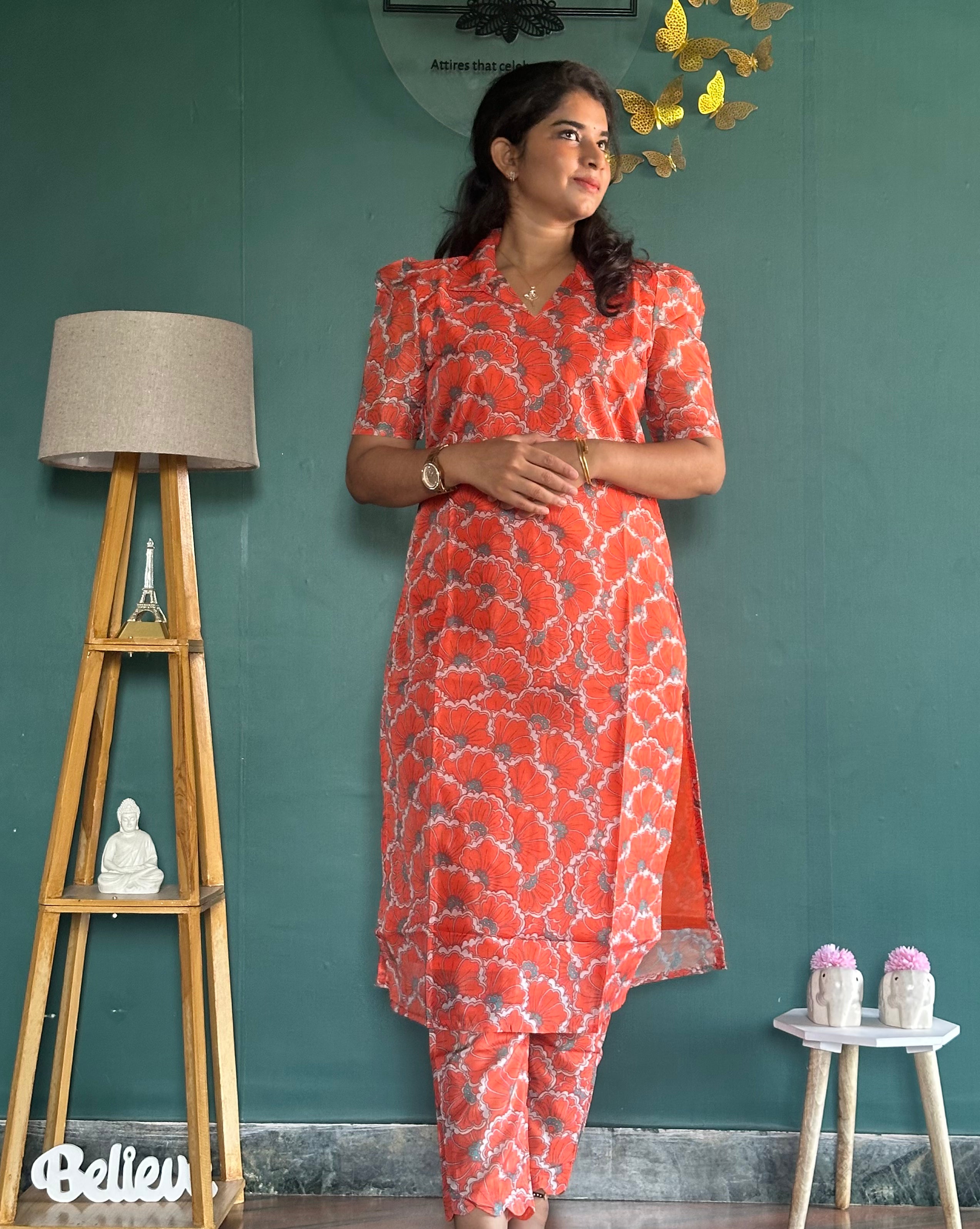 Orange Uppada Silk Coord Set