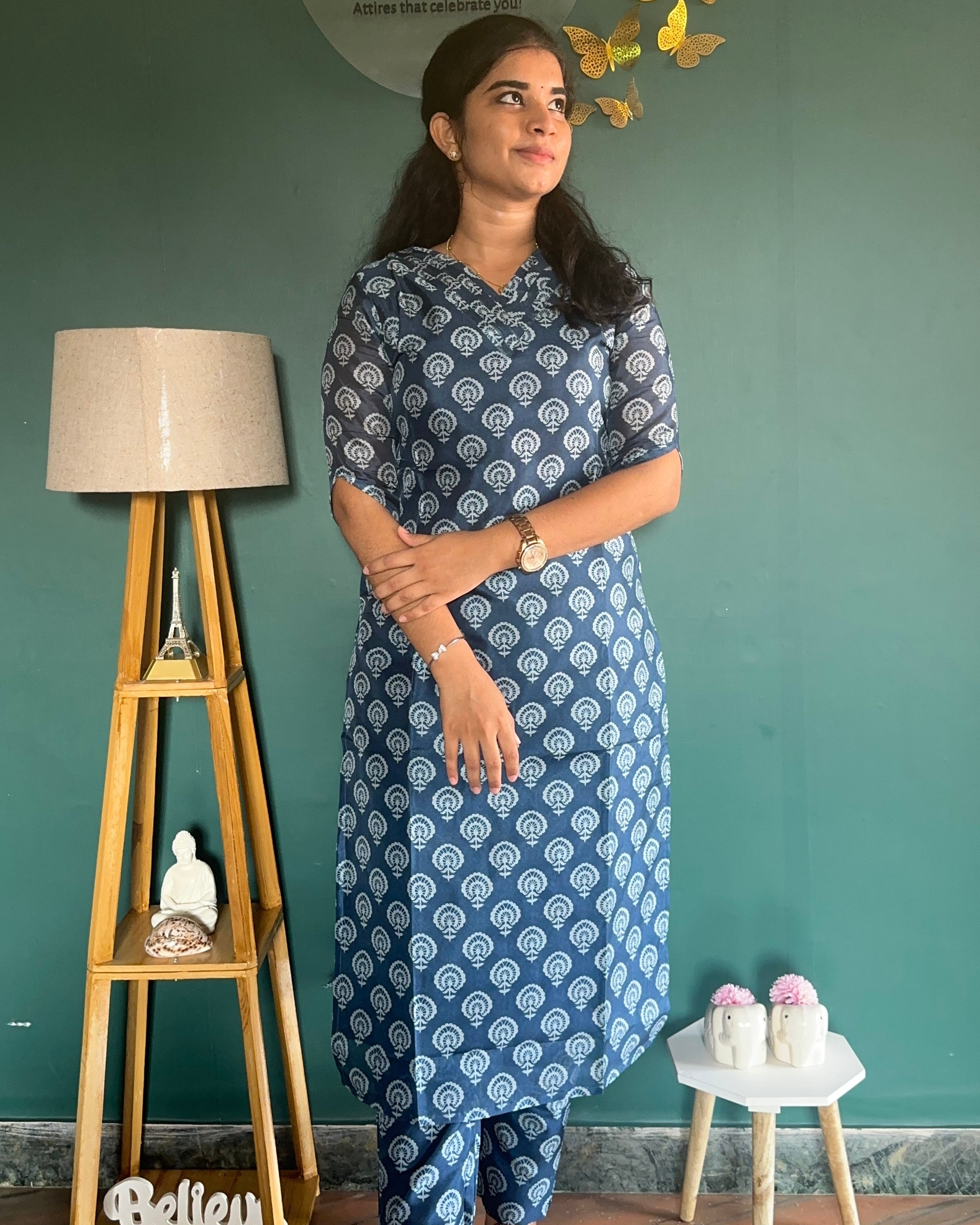 Deep Navy Blue Uppada Silk Coord Set