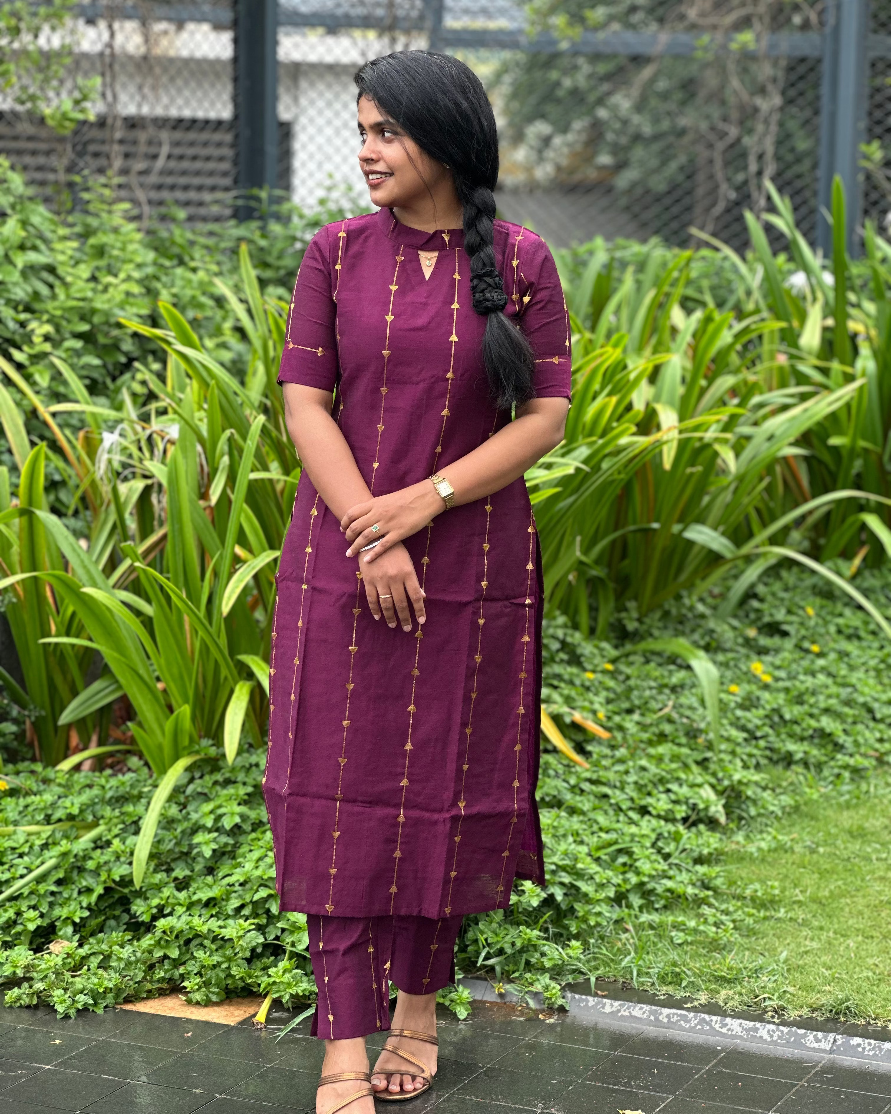 Purple Raw Silk Coord Set