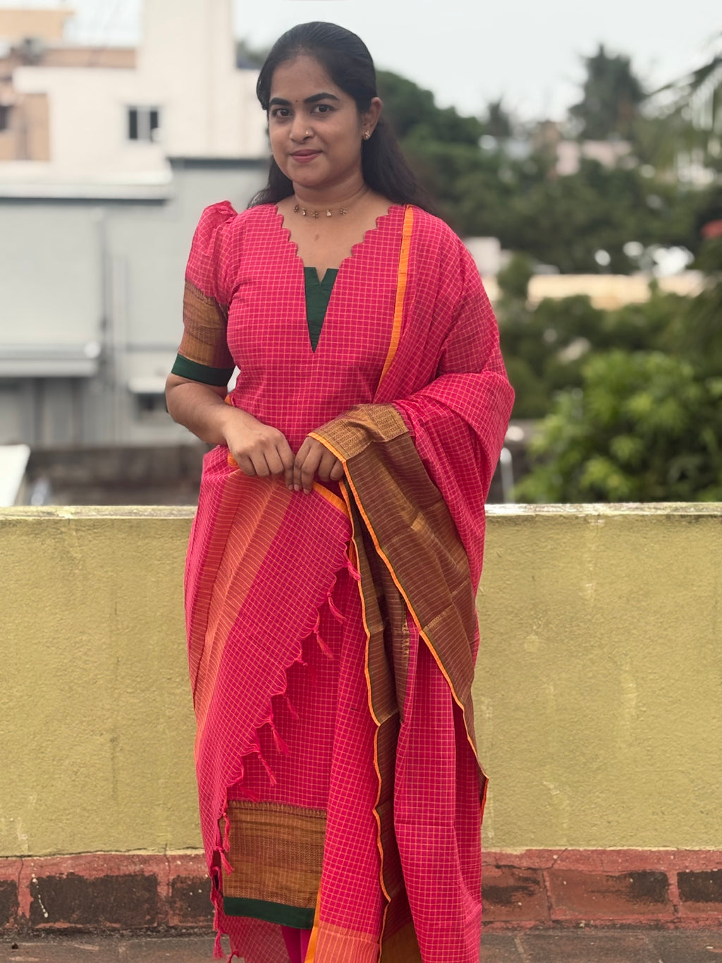 Chettinad Cotton Top and Dupatta Set