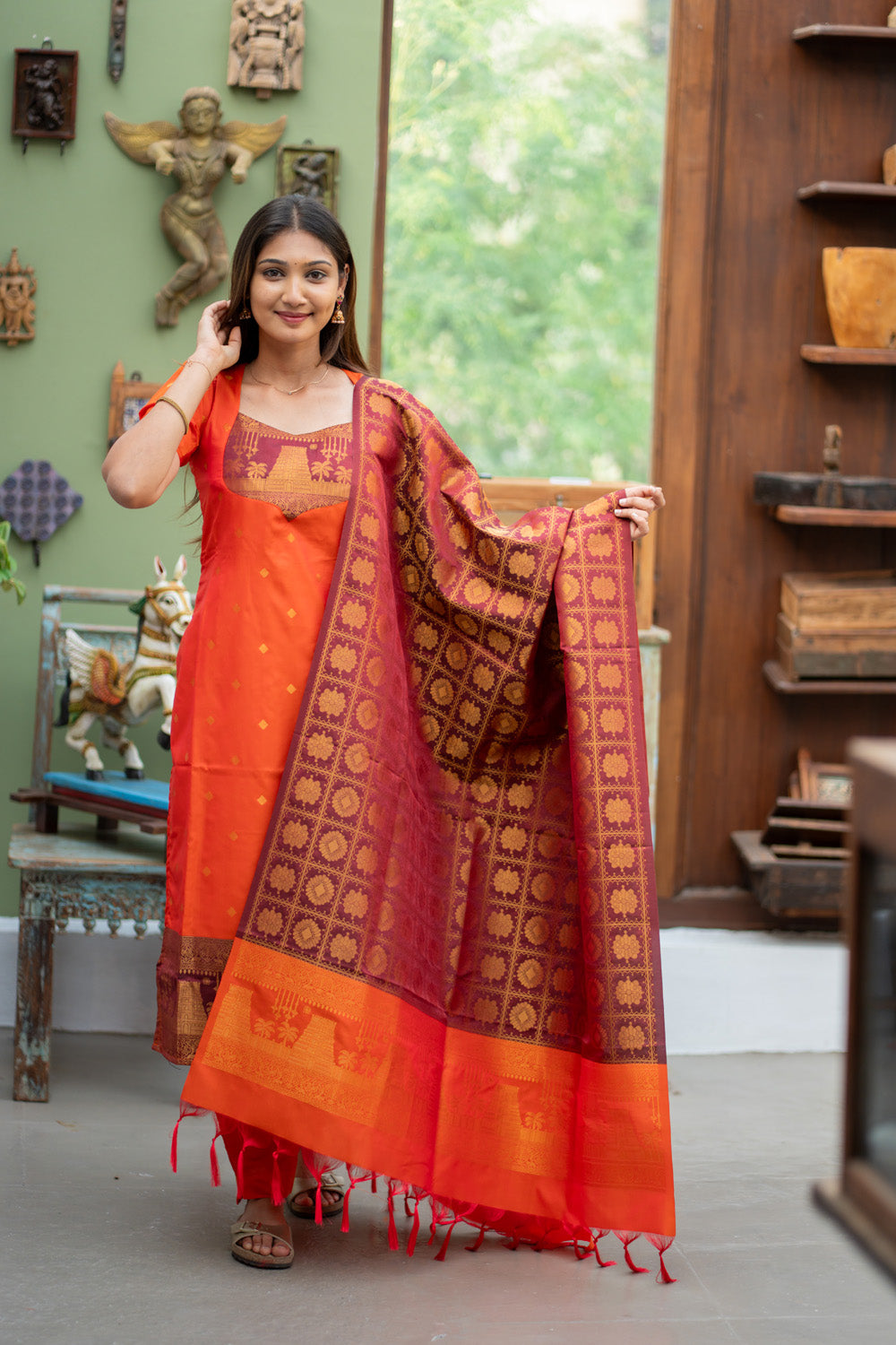 Gopuram - Semi Kanchi Silk Suit Set