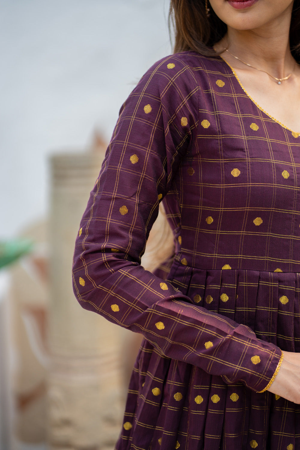 Poonguzhali - Raw Silk Pleated Maxi with Floral Tussar Dupatta