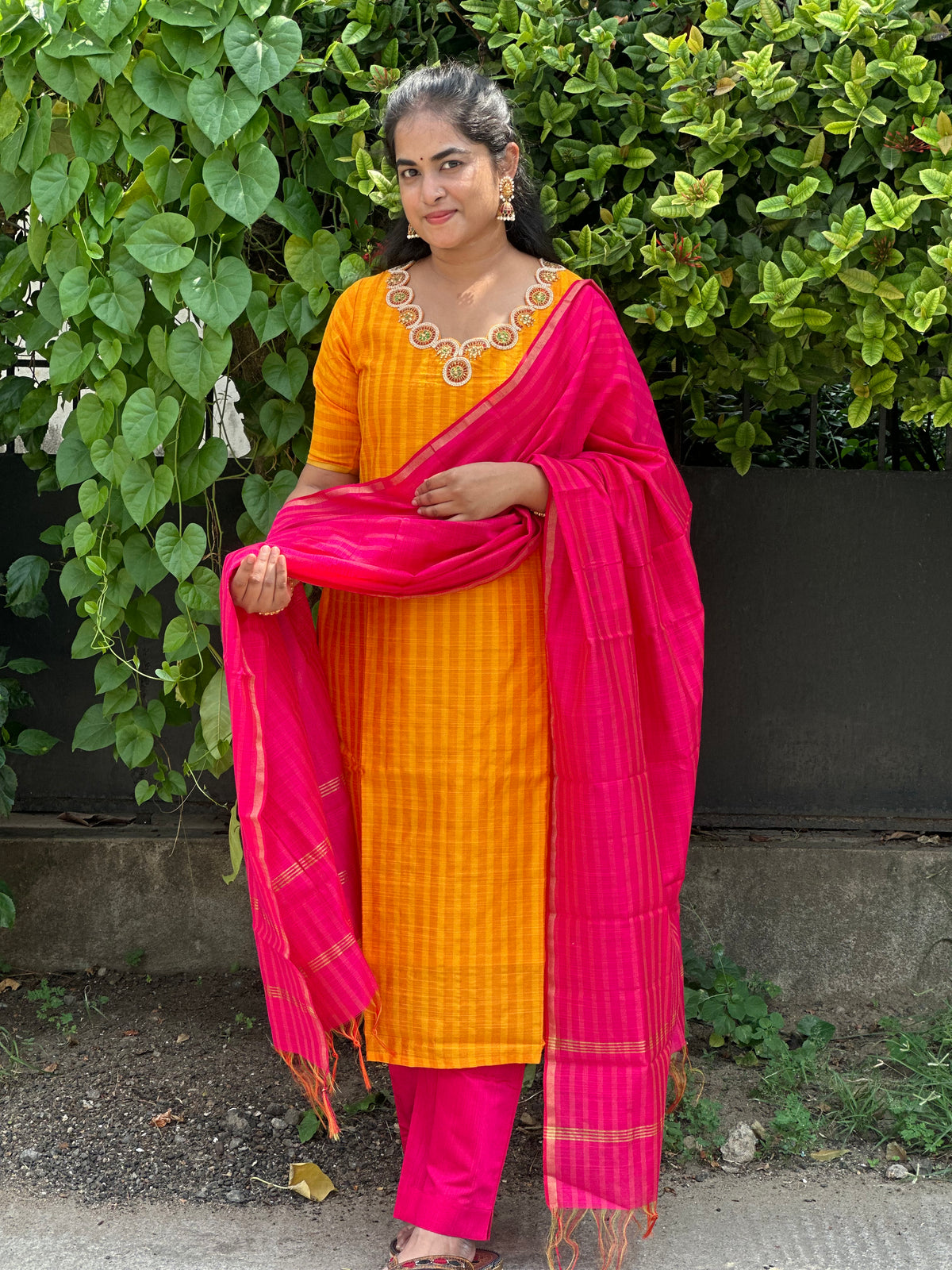 Kalyani - Raw Silk Suit Set with Aari Maggam work