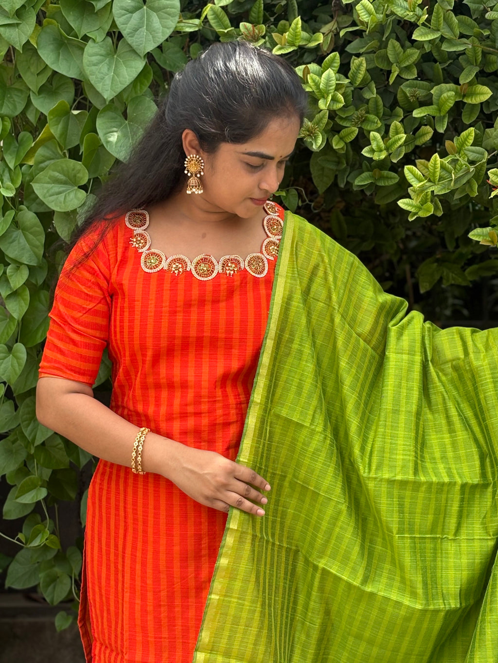 Kalyani - Raw Silk Suit Set with Aari Maggam work