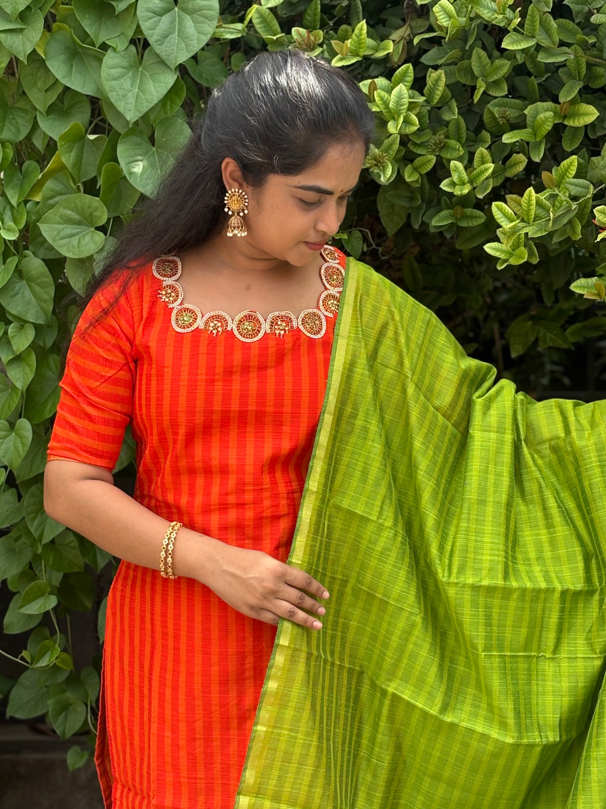 Kalyani - Raw Silk Suit Set with Aari Maggam work