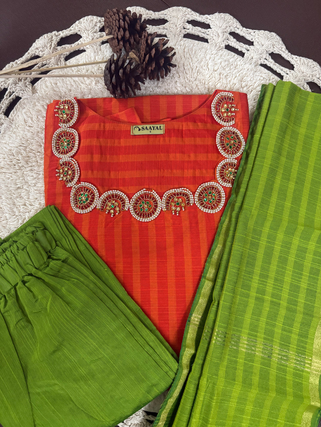 Kalyani - Raw Silk Suit Set with Aari Maggam work