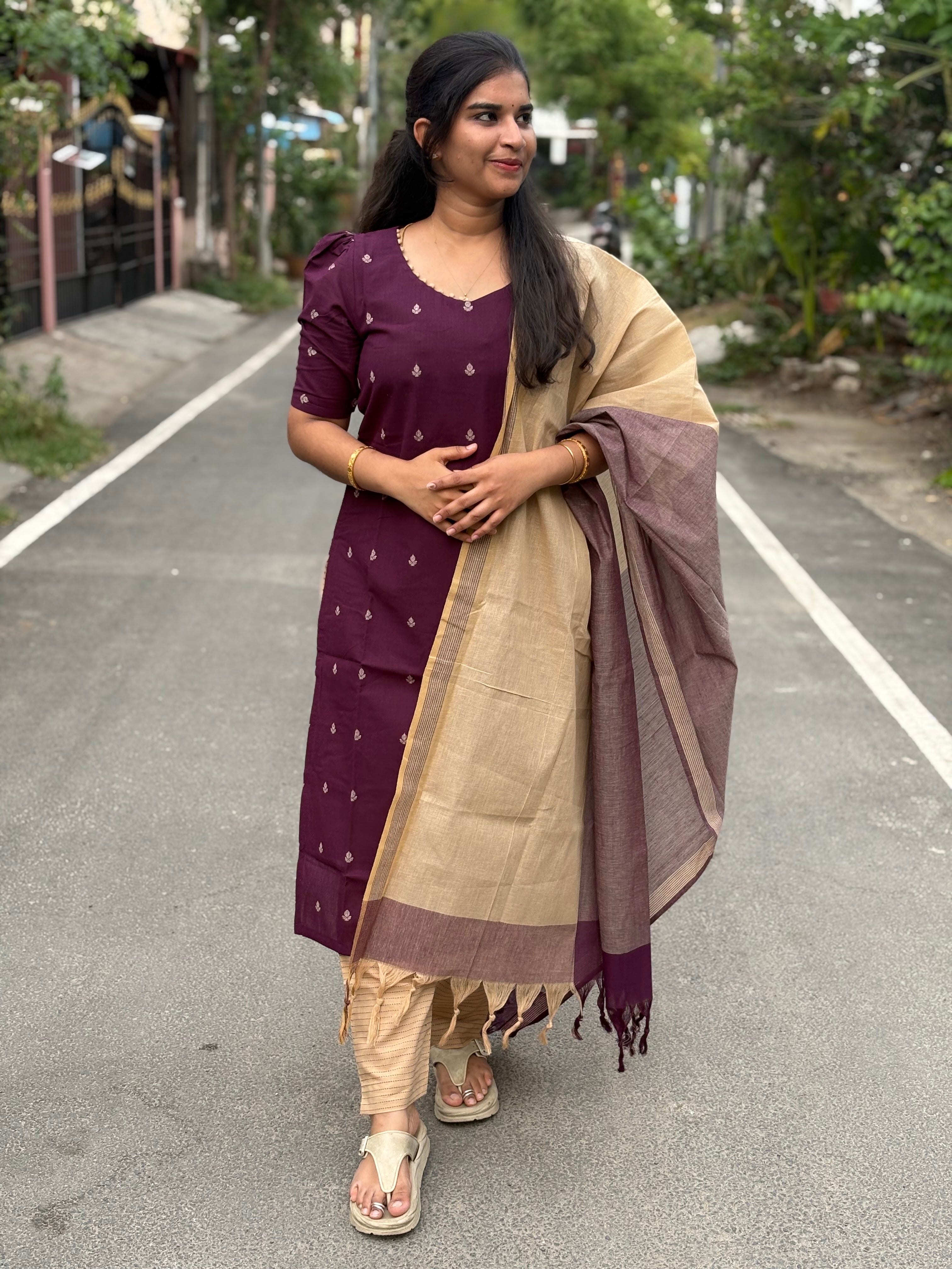 Violet Handloom Cotton Suit Set