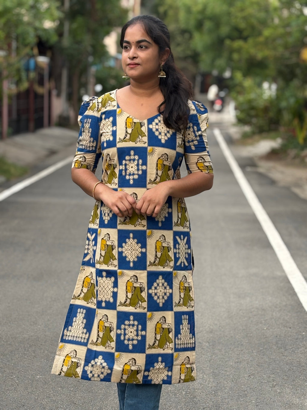 Bapu Bomma kalamkari Cotton Kurti