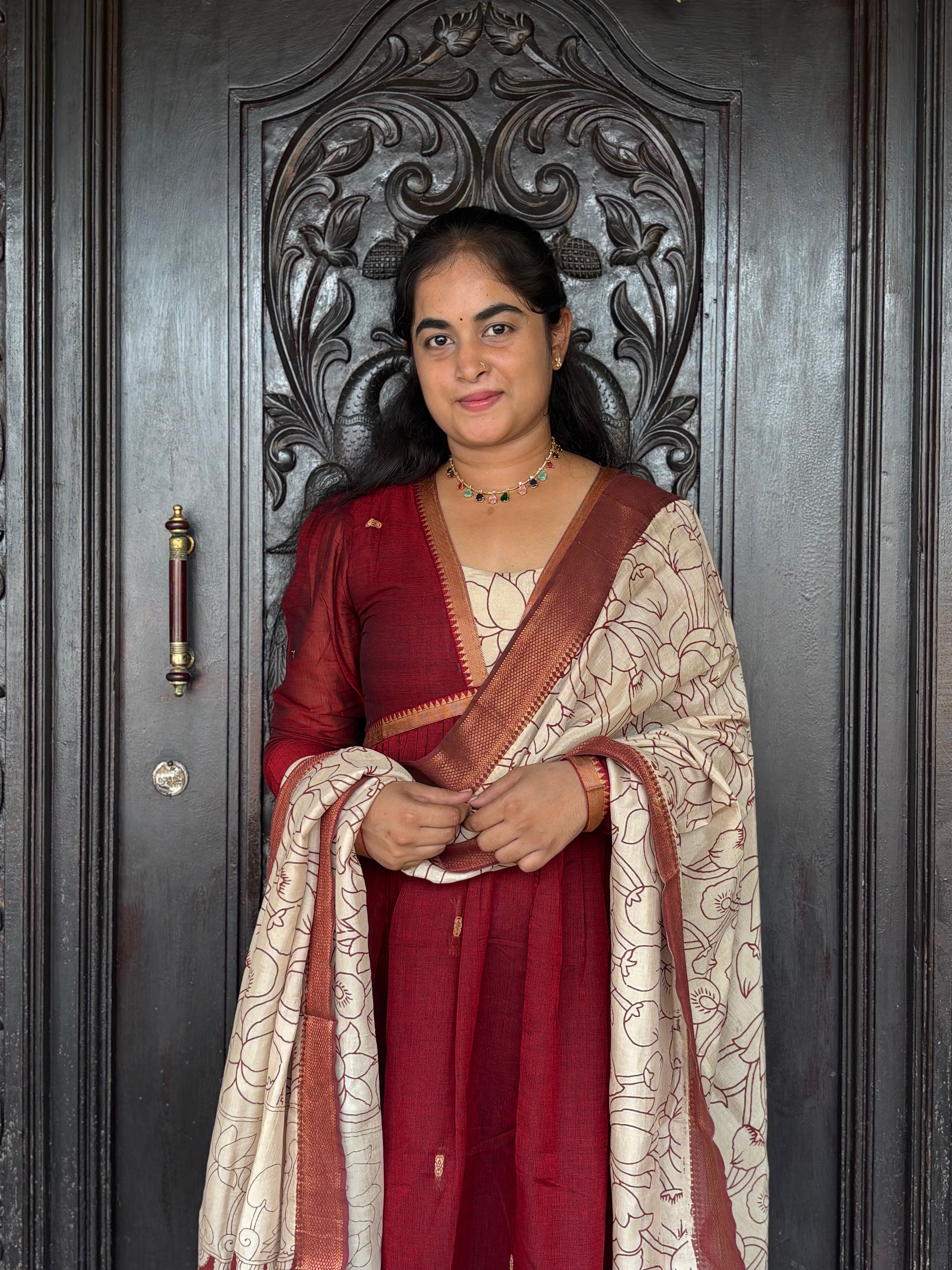 Handloom Narayanpet Cotton Alia Maxi With Kalamkari Chennuri Silk Dupatta