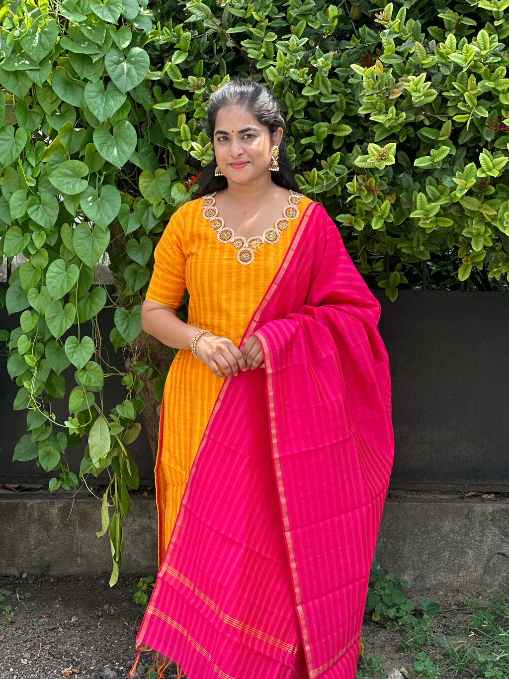 Kalyani - Raw Silk Suit Set with Aari Maggam work