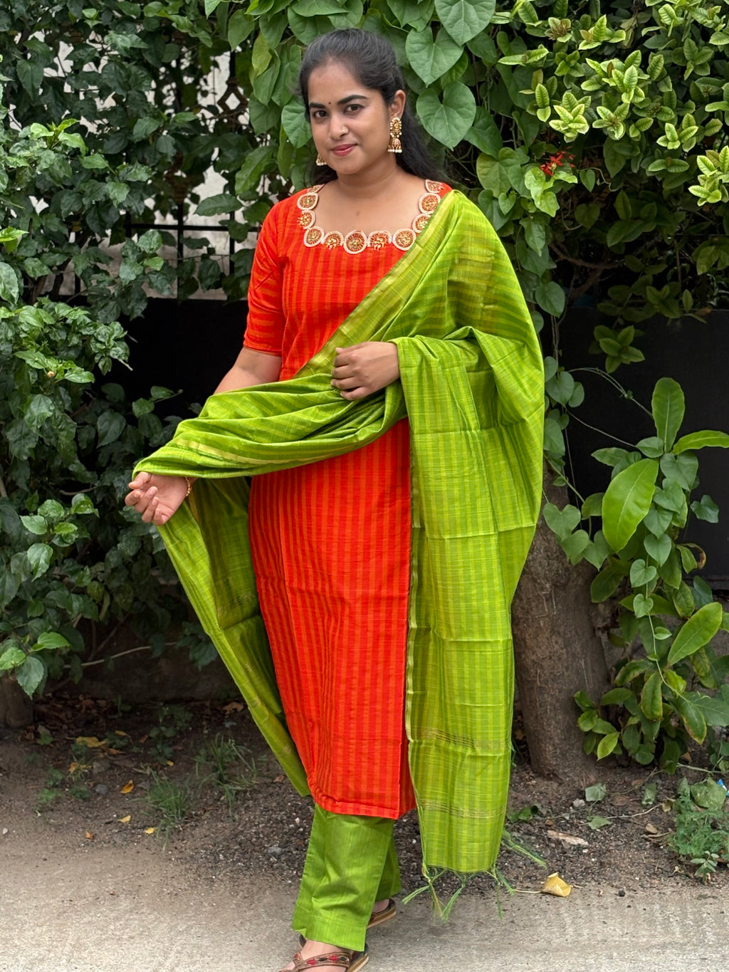 Kalyani - Raw Silk Suit Set with Aari Maggam work