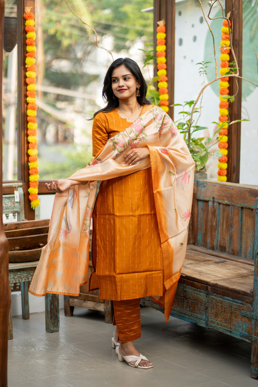 Semmanthi - Raw Silk Suit Set with Floral Tussar Dupatta