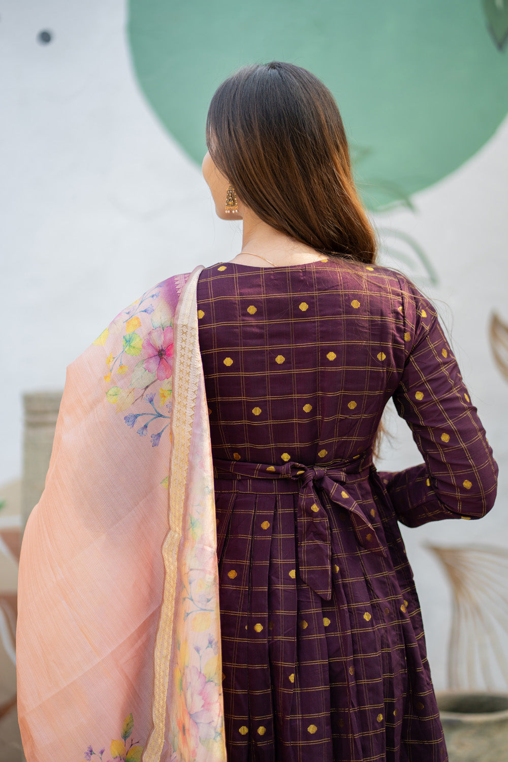 Poonguzhali - Raw Silk Pleated Maxi with Floral Tussar Dupatta