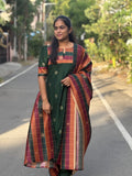 Green Raw Silk Suit Set With Checks Tussar Silk Dupatta