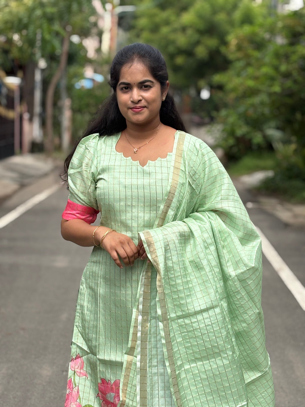 Pastel Lotus Semi Tussar Silk Top And Dupatta Set