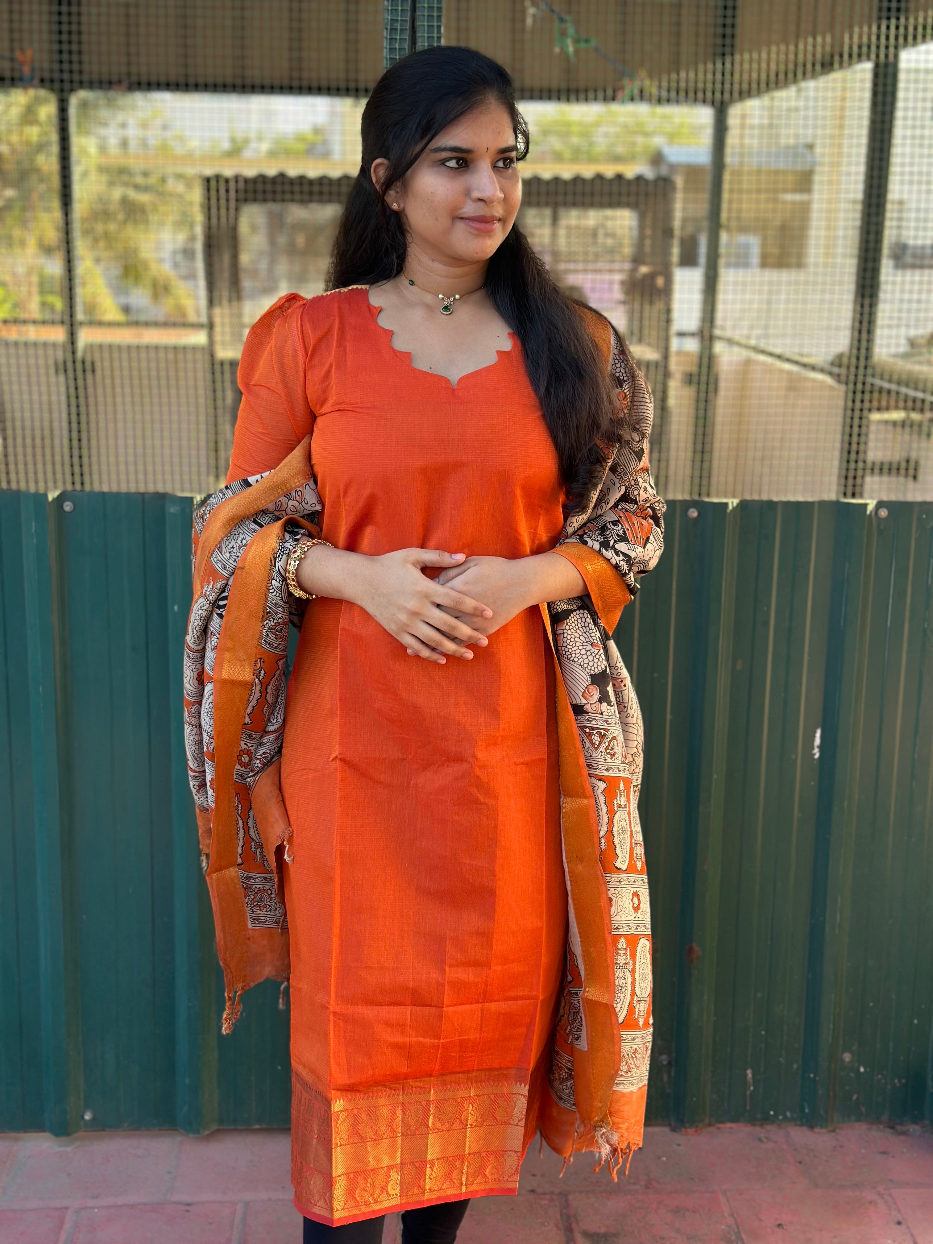 Mangalgiri Cotton top with Chennuri silk dupatta