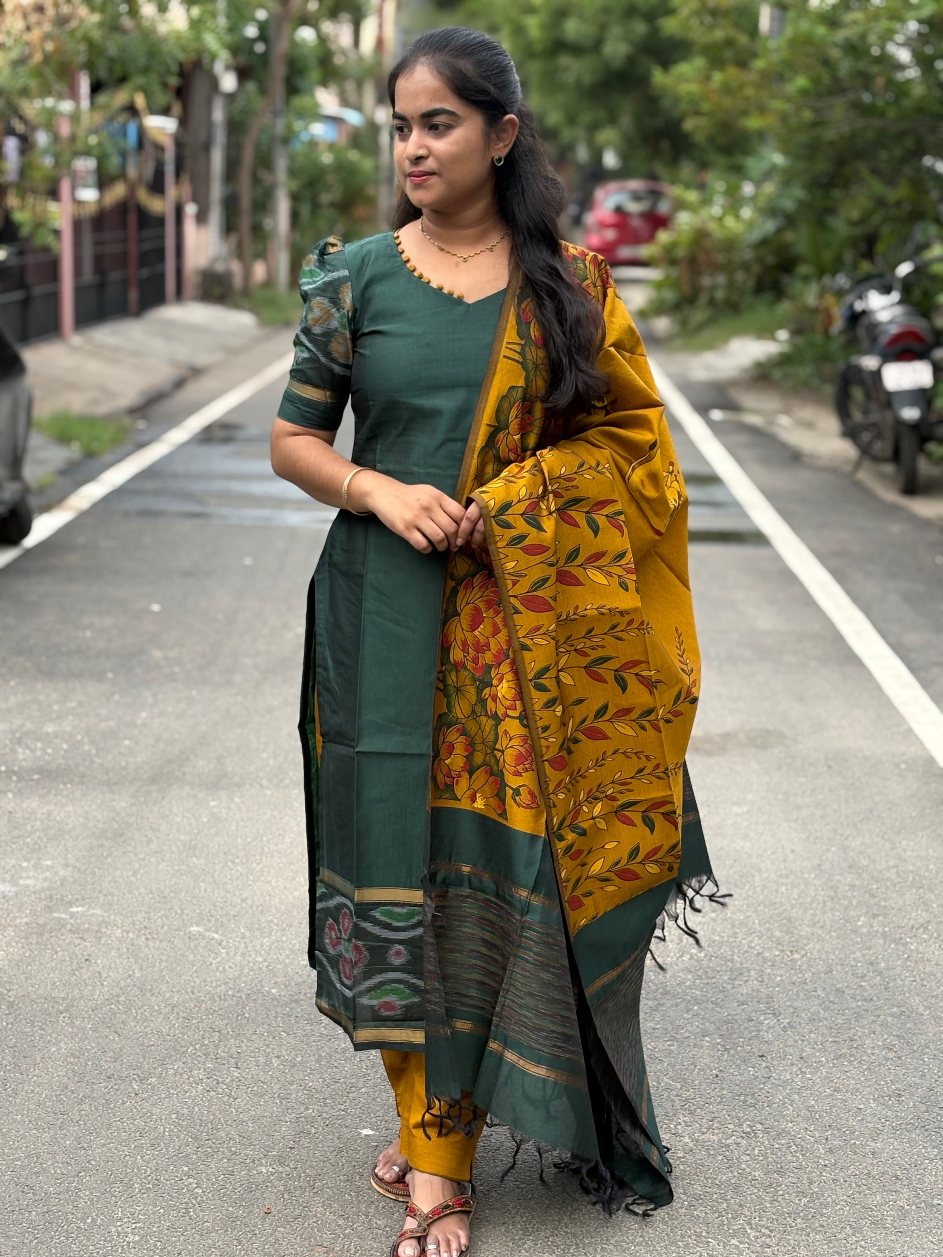 Pochampally Sico Set With Printed Dupatta