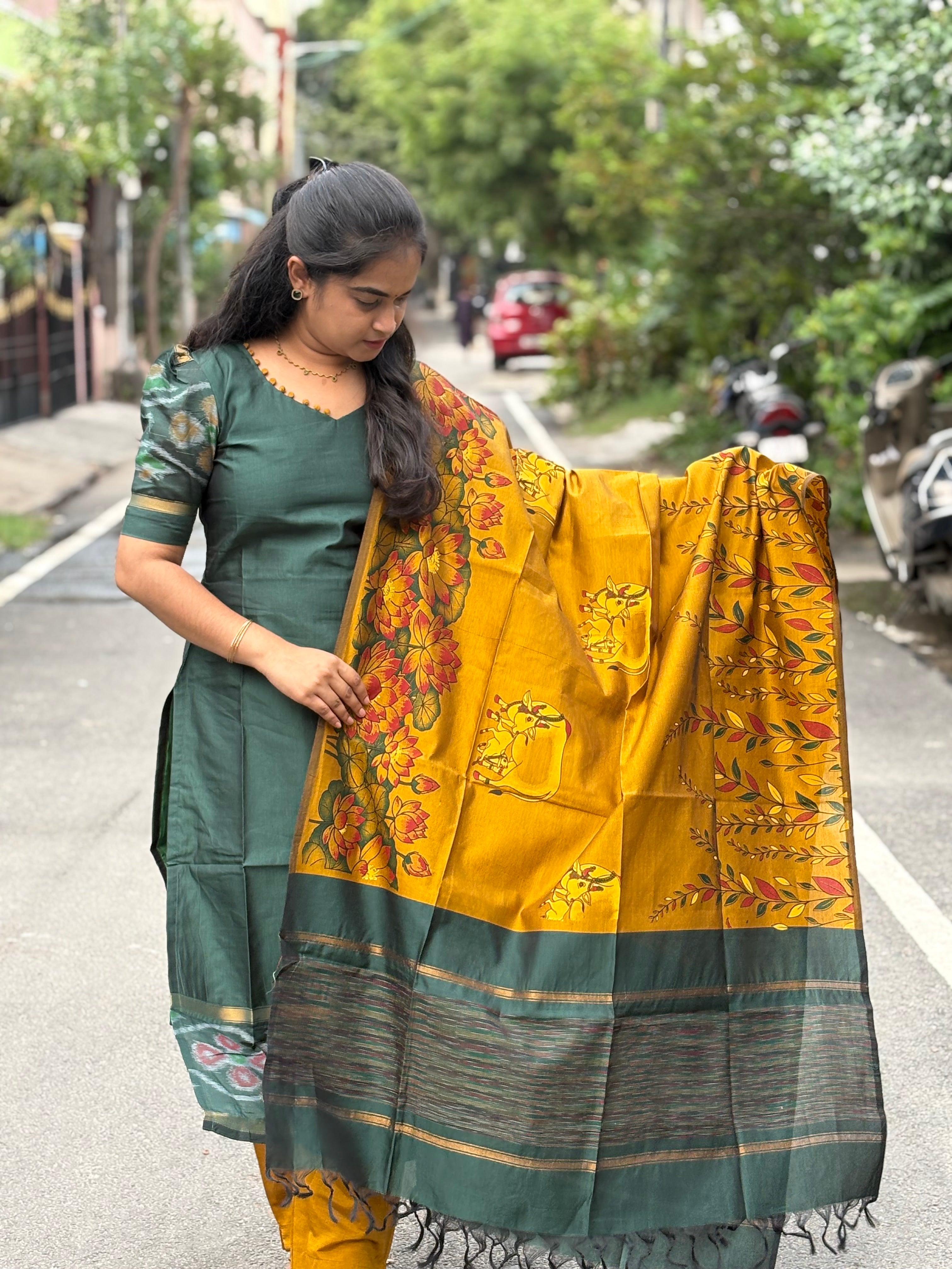 Pochampally Sico Set With Printed Dupatta