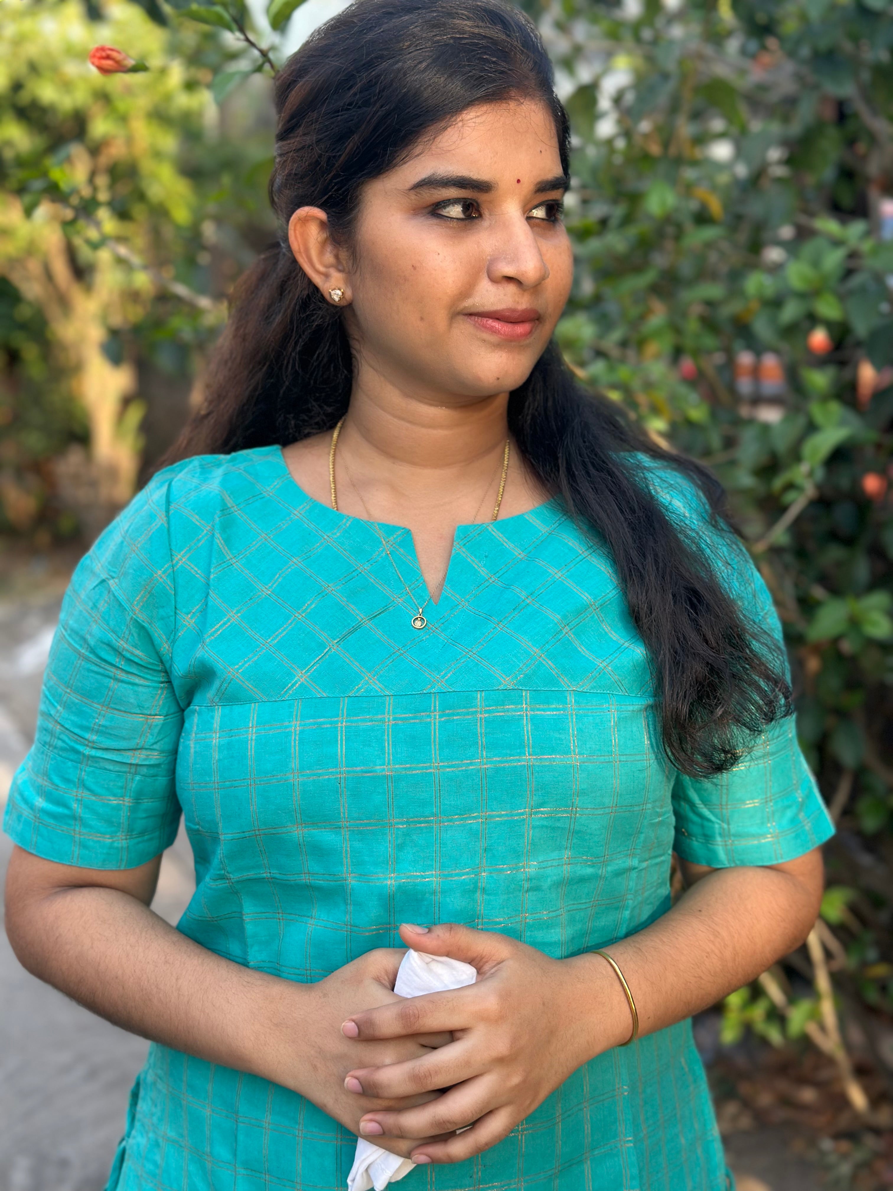 Aqua Blue Sungudi Cotton Coord set