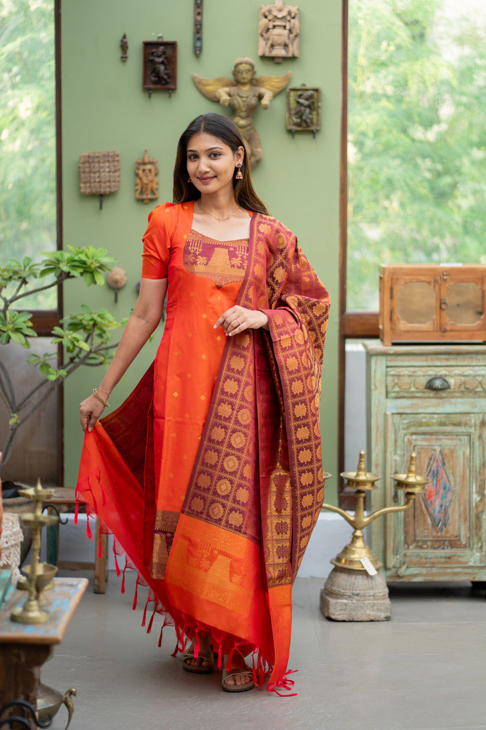 Gopuram - Semi Kanchi Silk Suit Set
