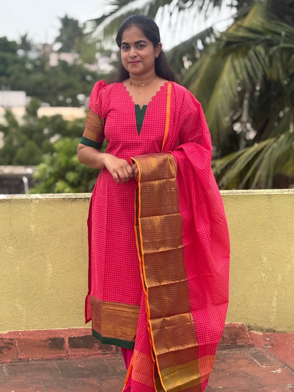 Chettinad Cotton Top and Dupatta Set