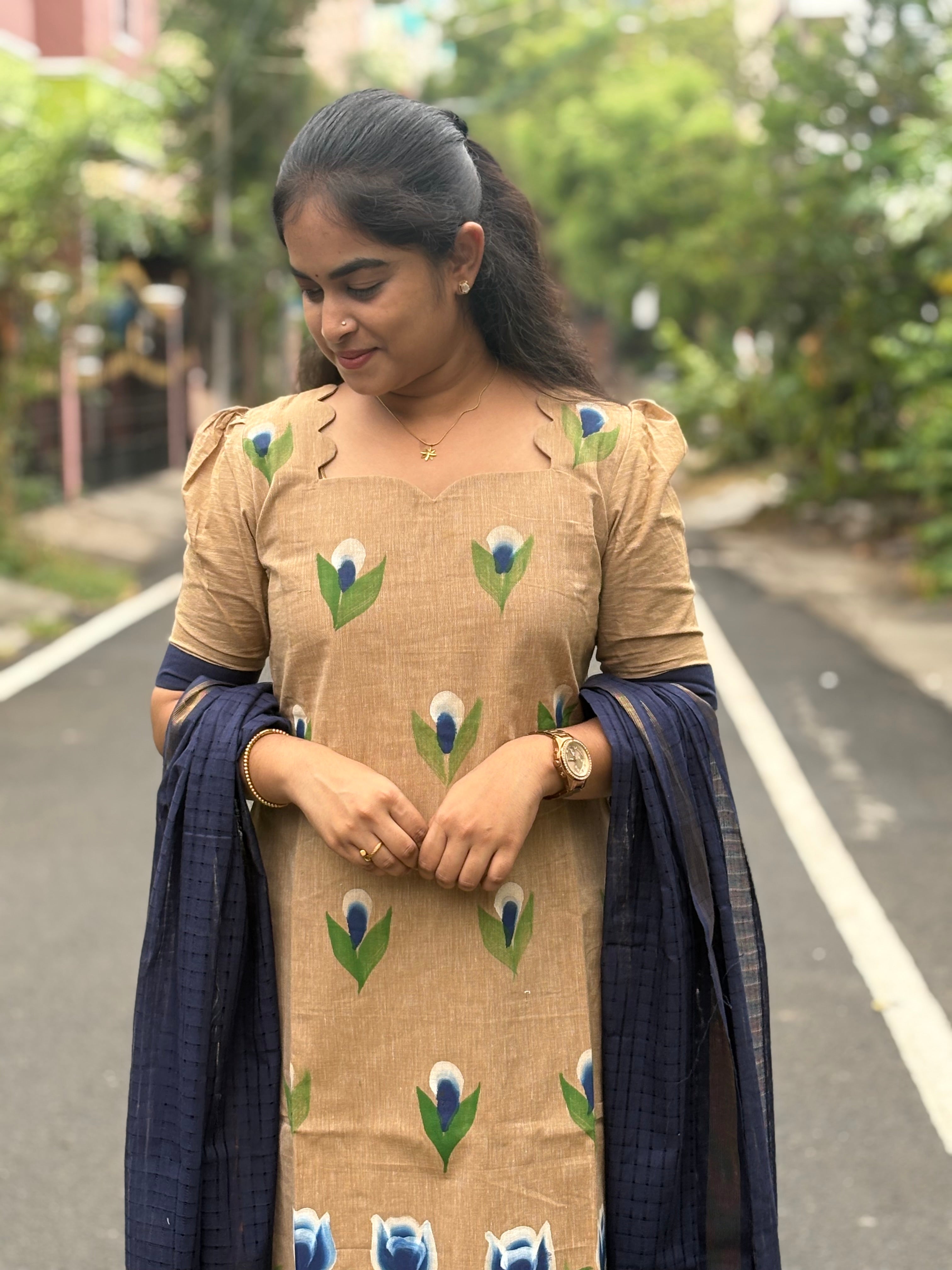 Brush Paint Handloom Cotton Suit Set