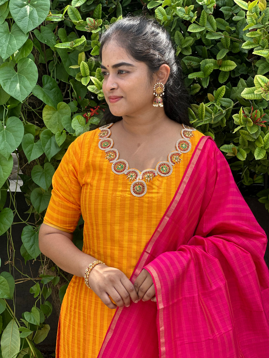 Kalyani - Raw Silk Suit Set with Aari Maggam work