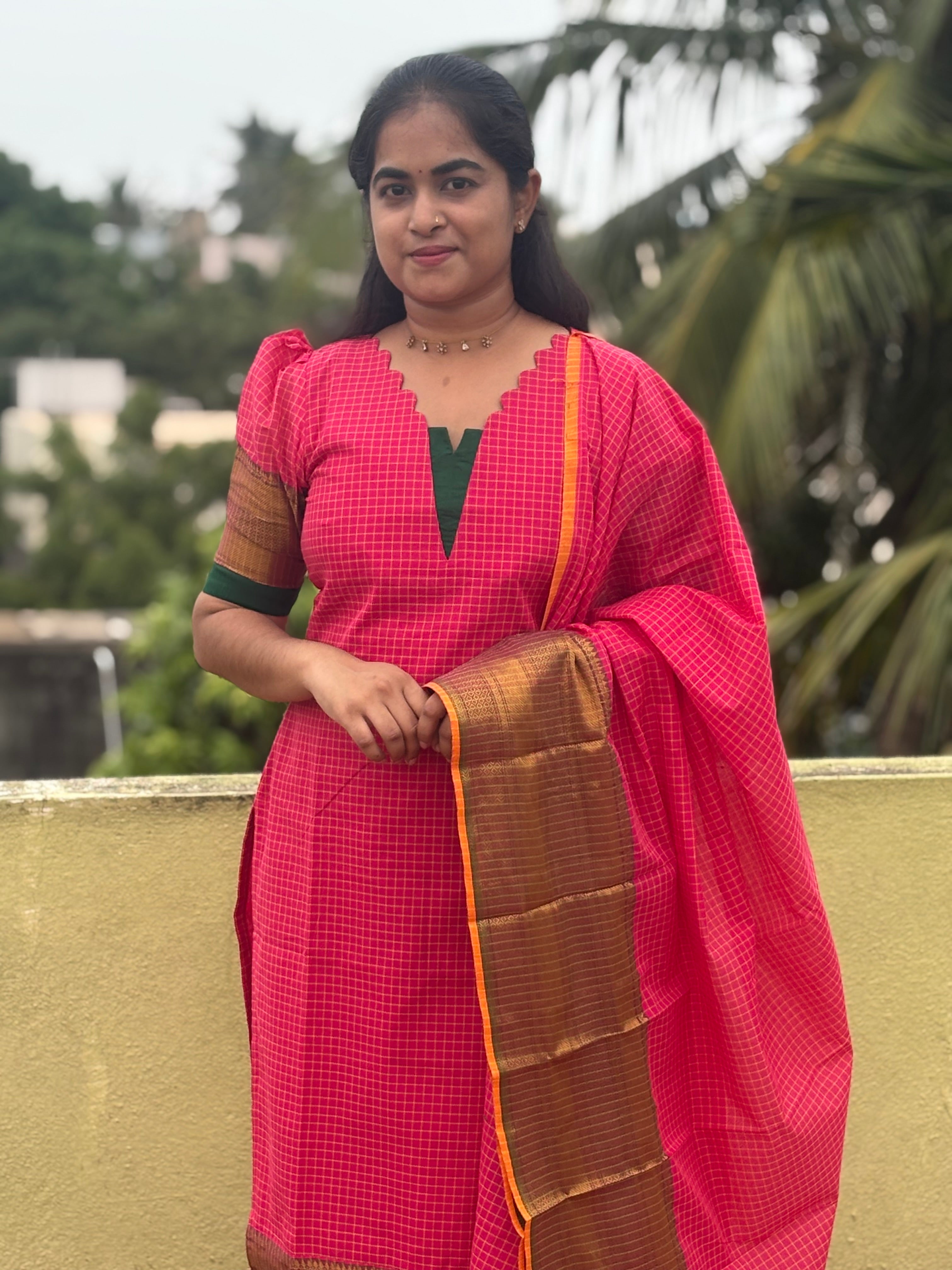 Chettinad Cotton Top and Dupatta Set