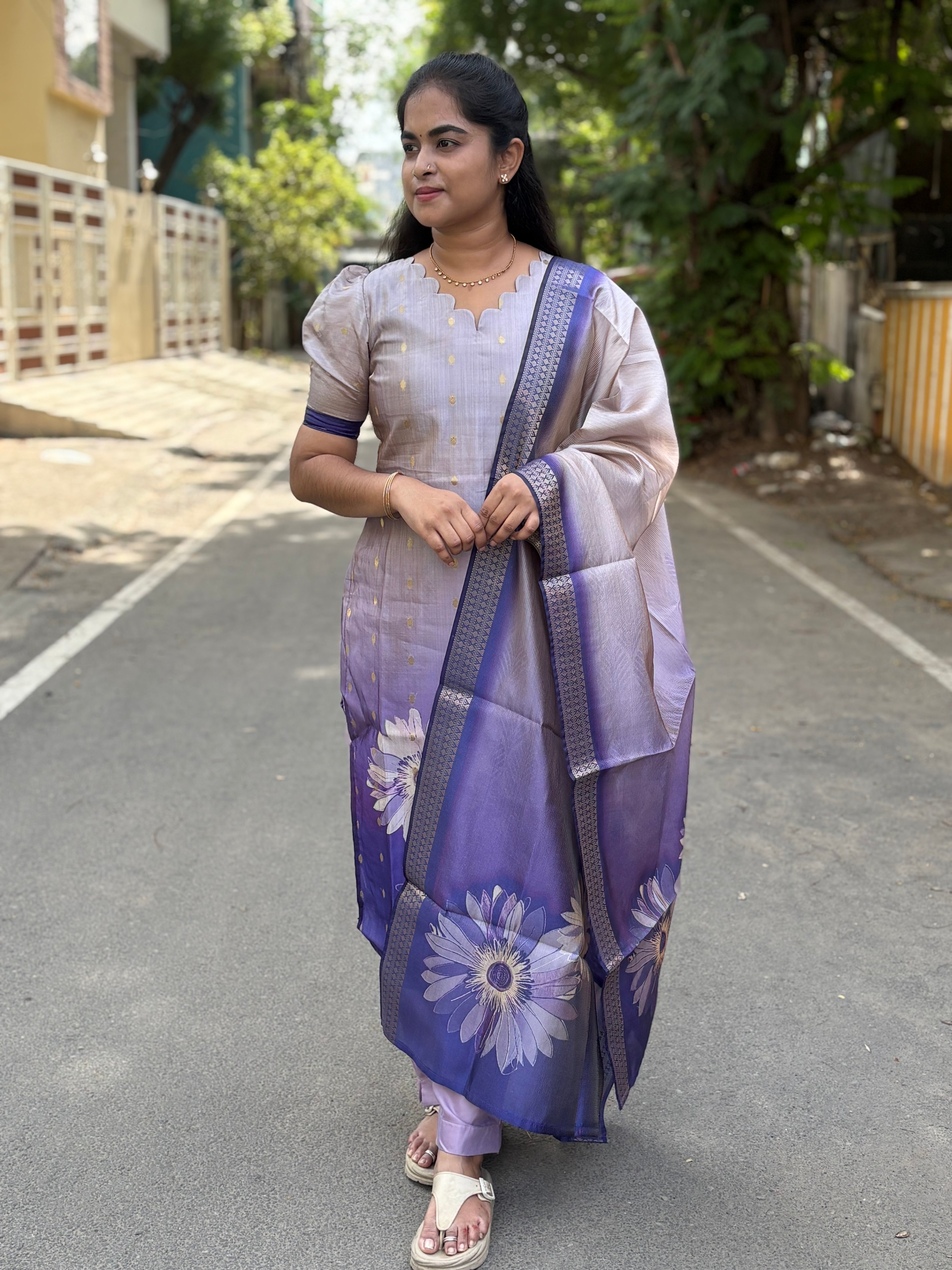 Lavender Semi Tussar Silk Suit Set