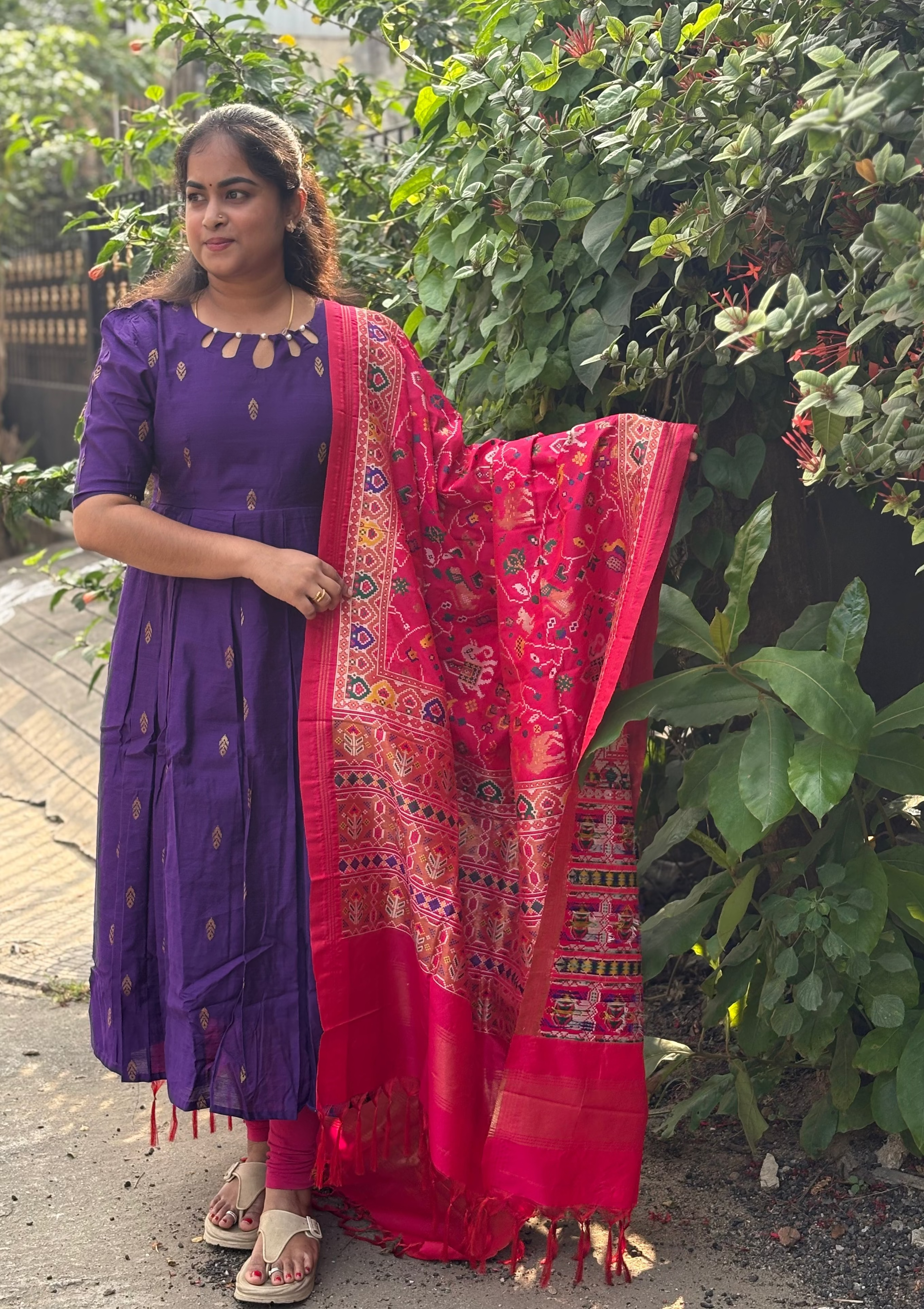 Anarkali Raw Silk Top With Premium Woven Patola Silk Dupatta