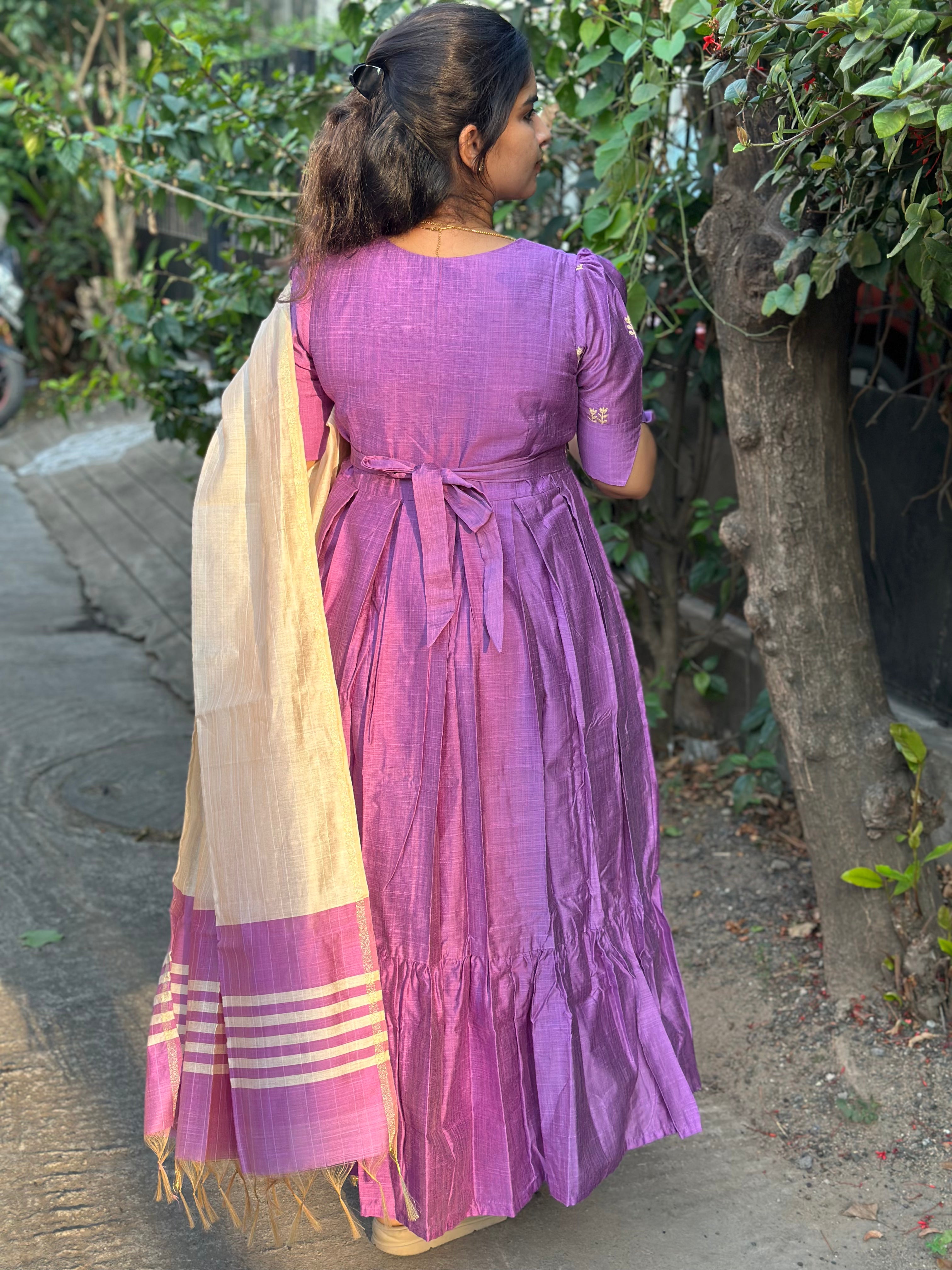 Layered Raw Silk Maxi with Raw Silk Dupatta