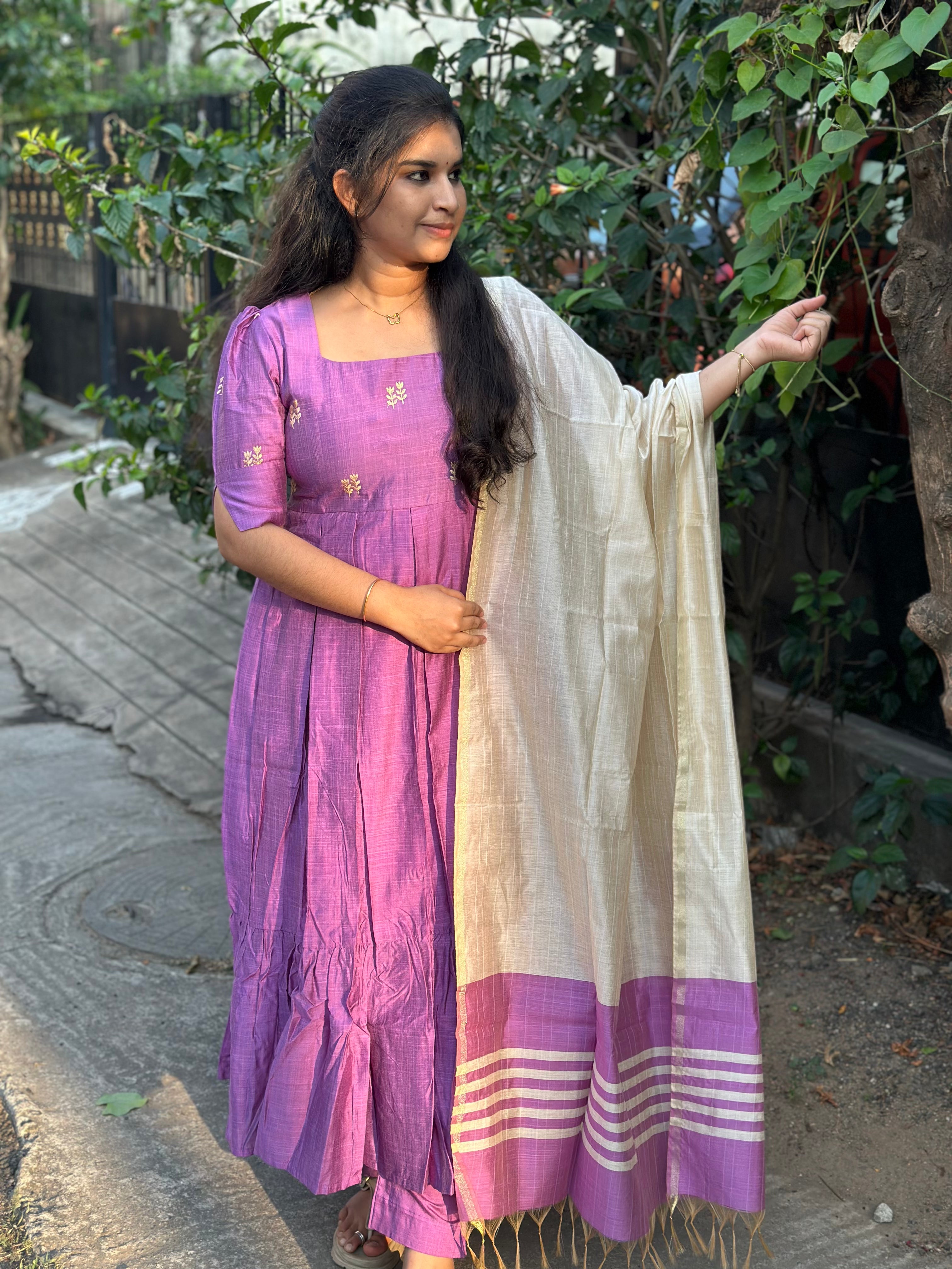 Layered Raw Silk Maxi with Raw Silk Dupatta
