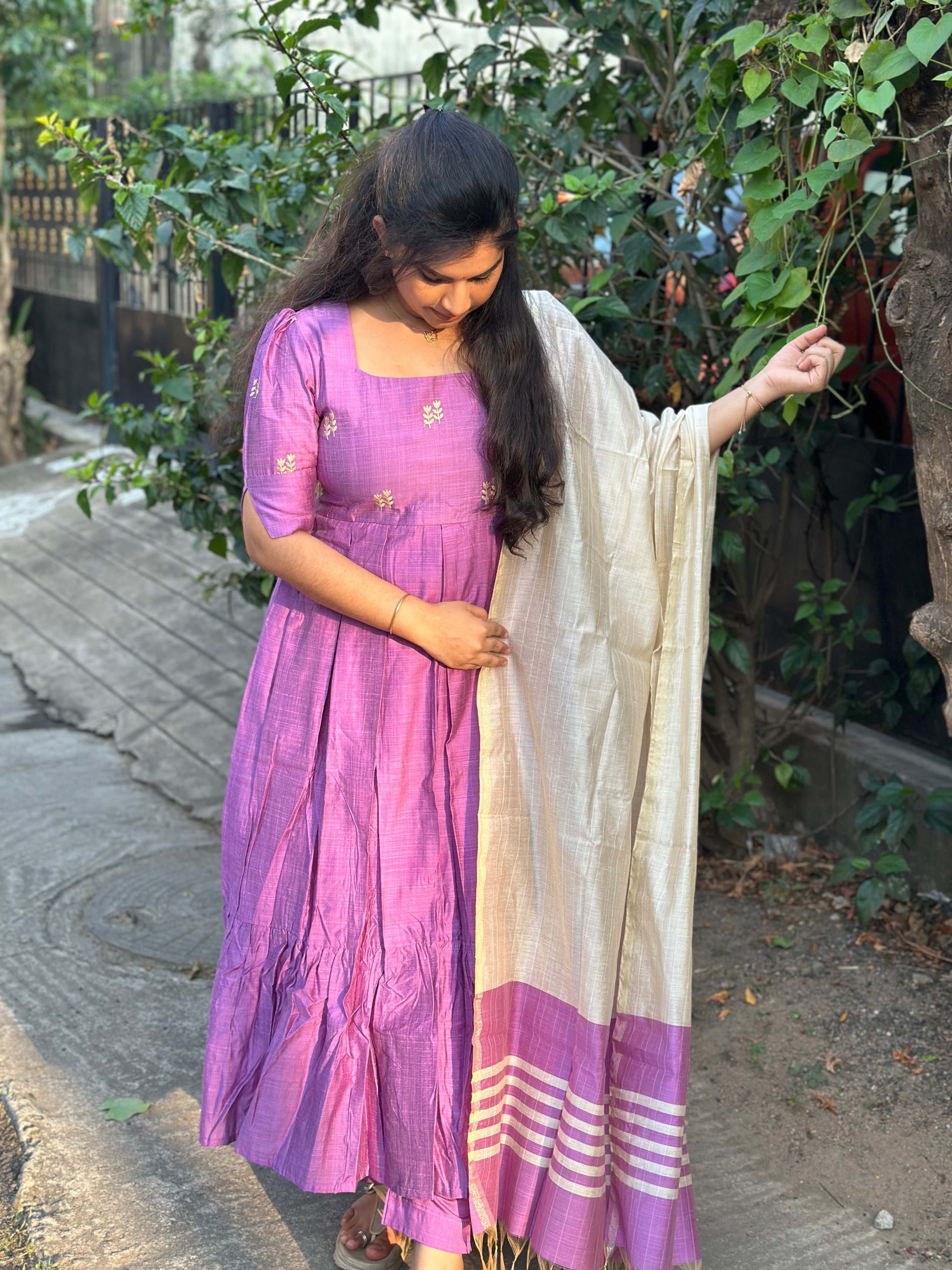 Layered Raw Silk Maxi with Raw Silk Dupatta