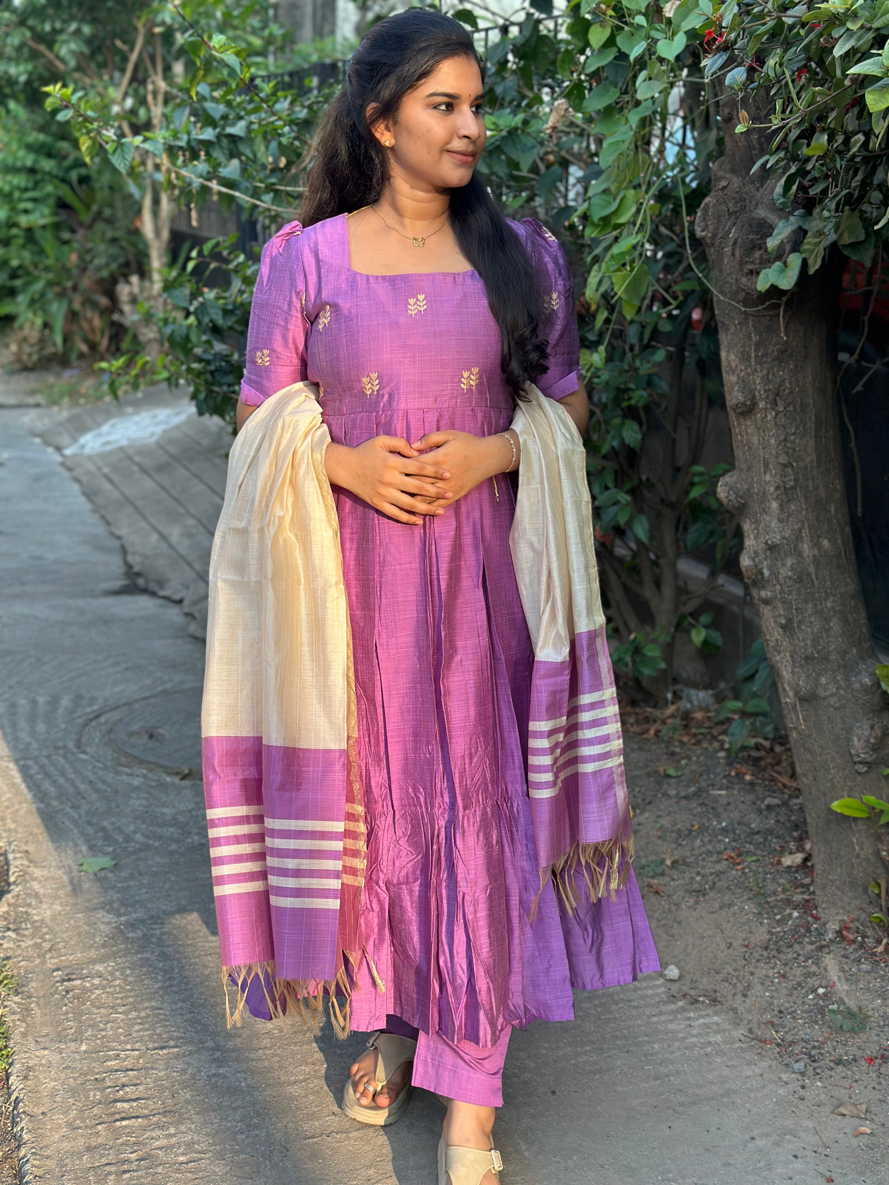 Layered Raw Silk Maxi with Raw Silk Dupatta