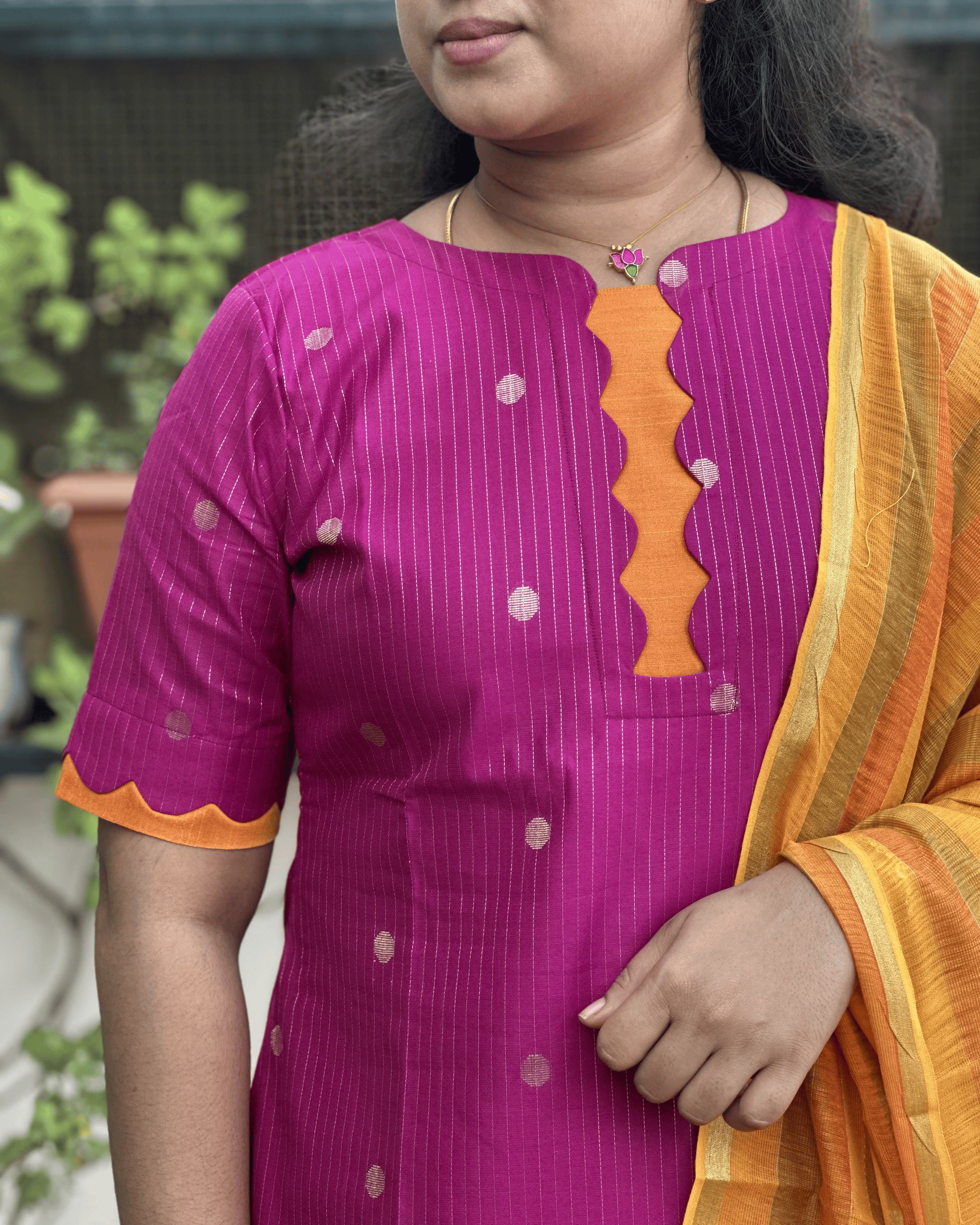 Pink And Orange Raw Silk Suit Set