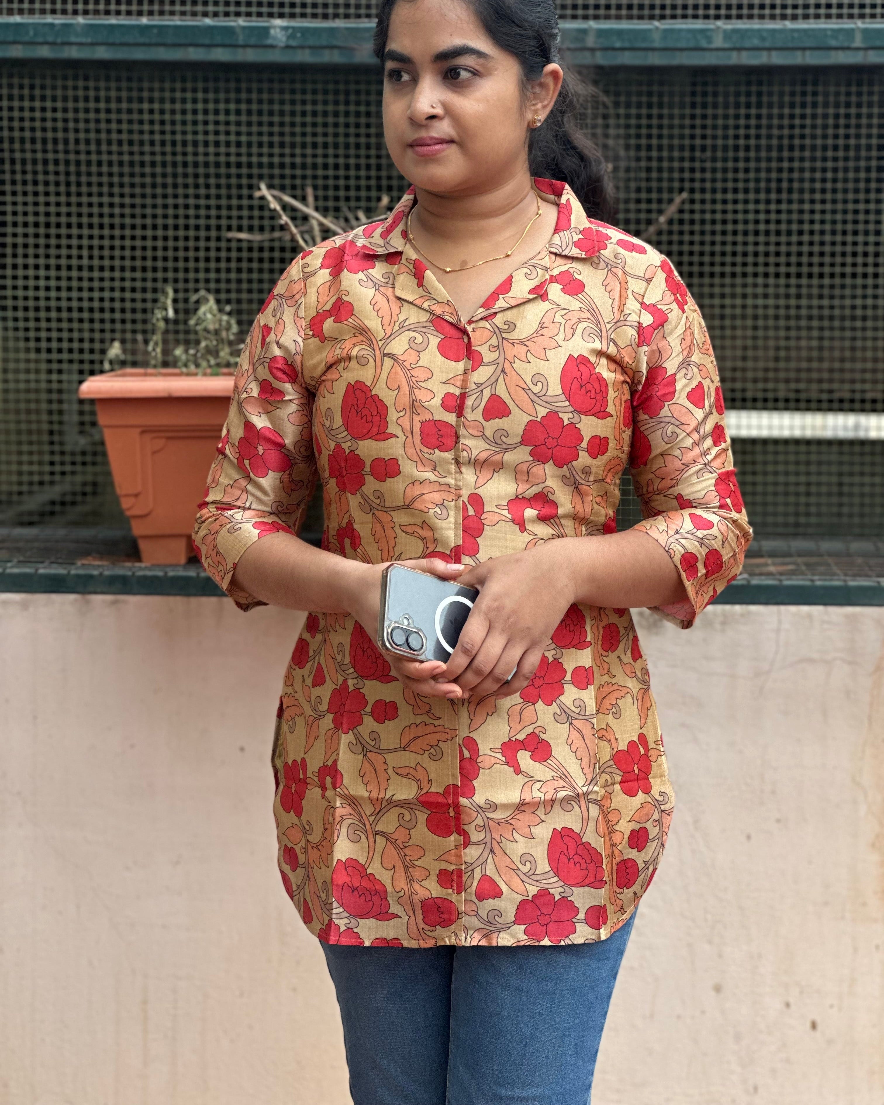 Floral Tussar Silk Top