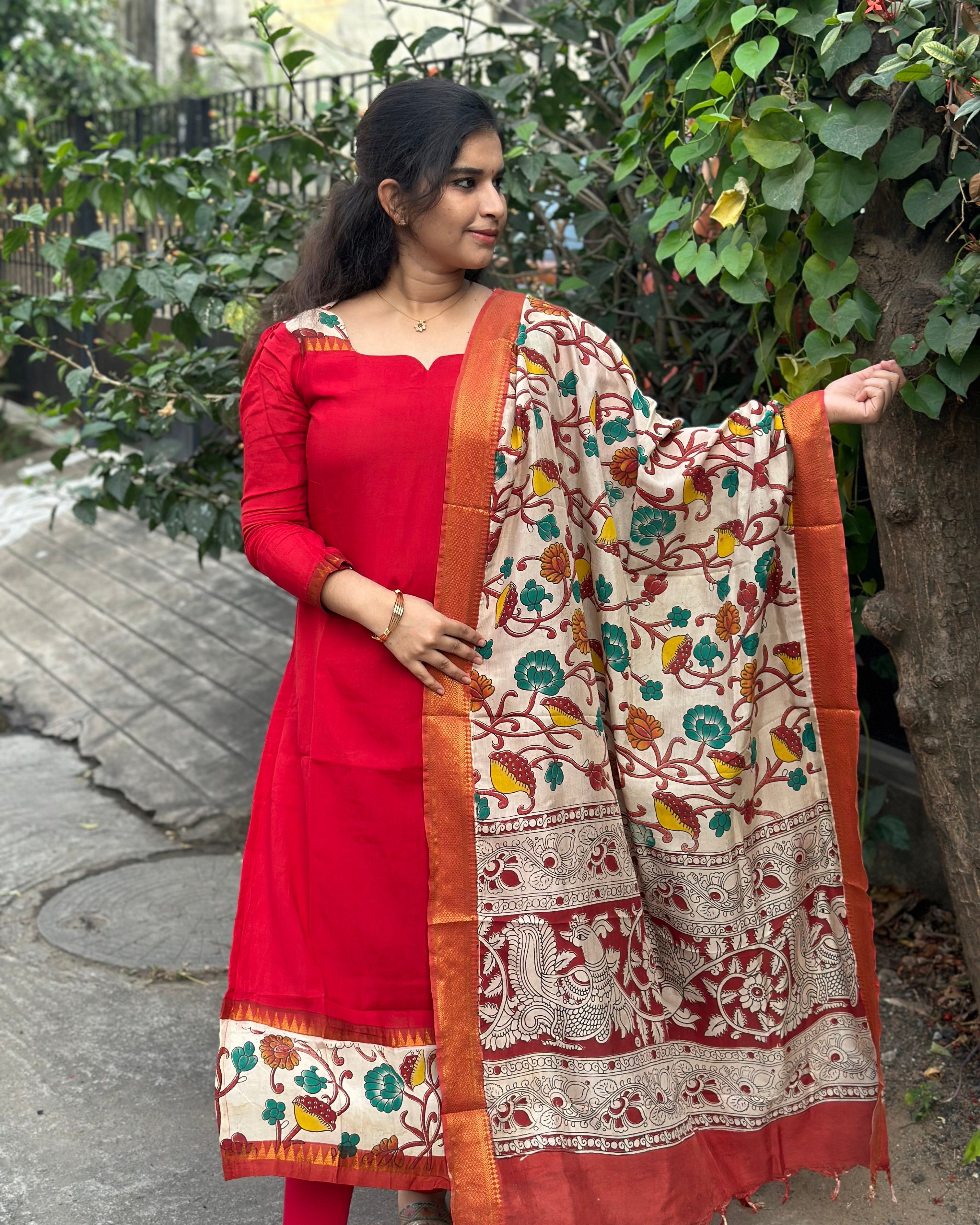 Premium Mangalgiri Silk Top With Chennuri Silk Dupatta