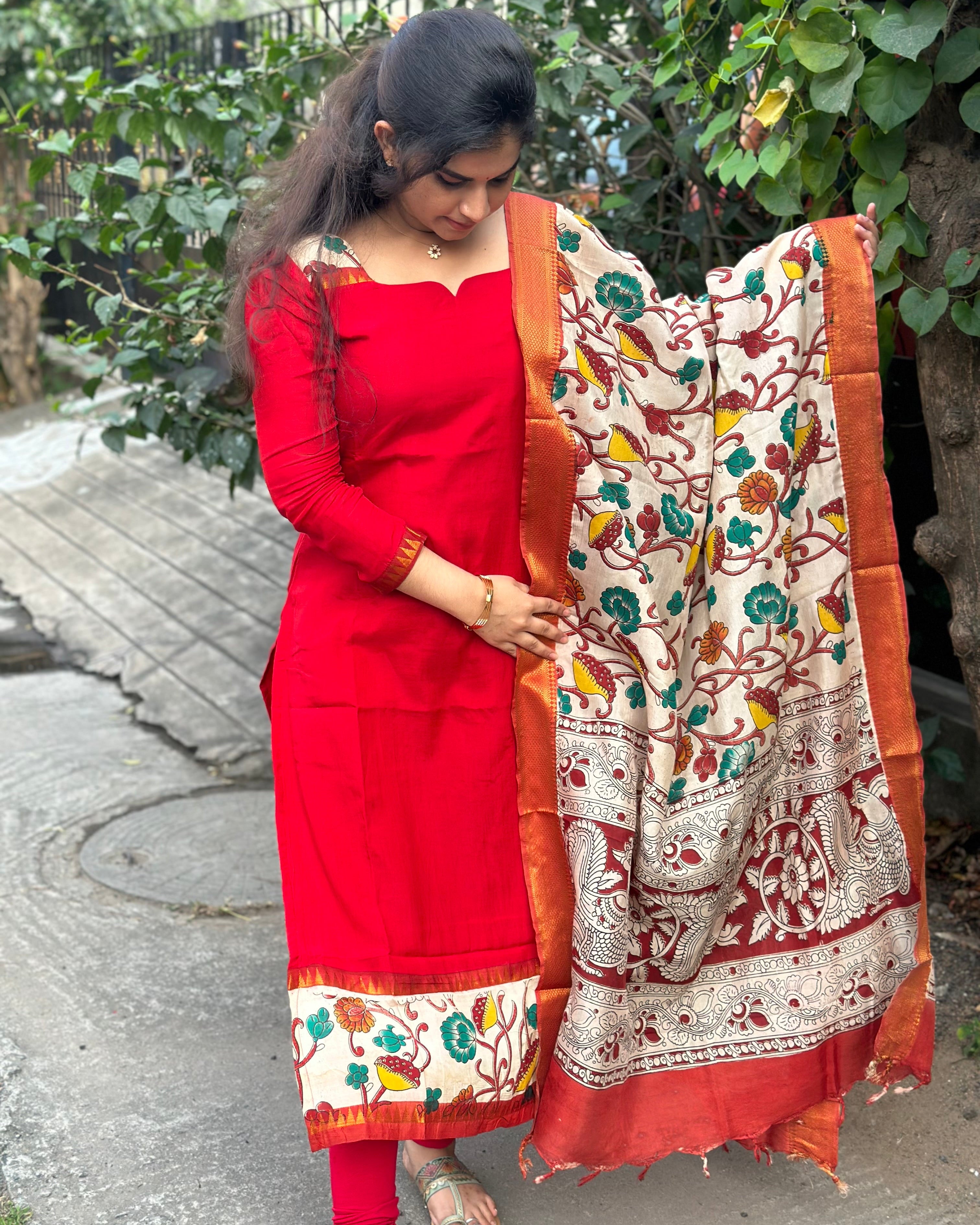 Premium Mangalgiri Silk Top With Chennuri Silk Dupatta