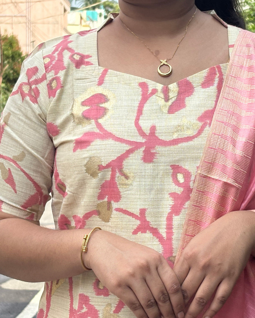 Beige-cream and Pink Suit Set