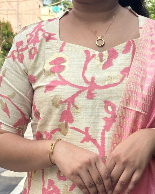Beige-cream and Pink Suit Set