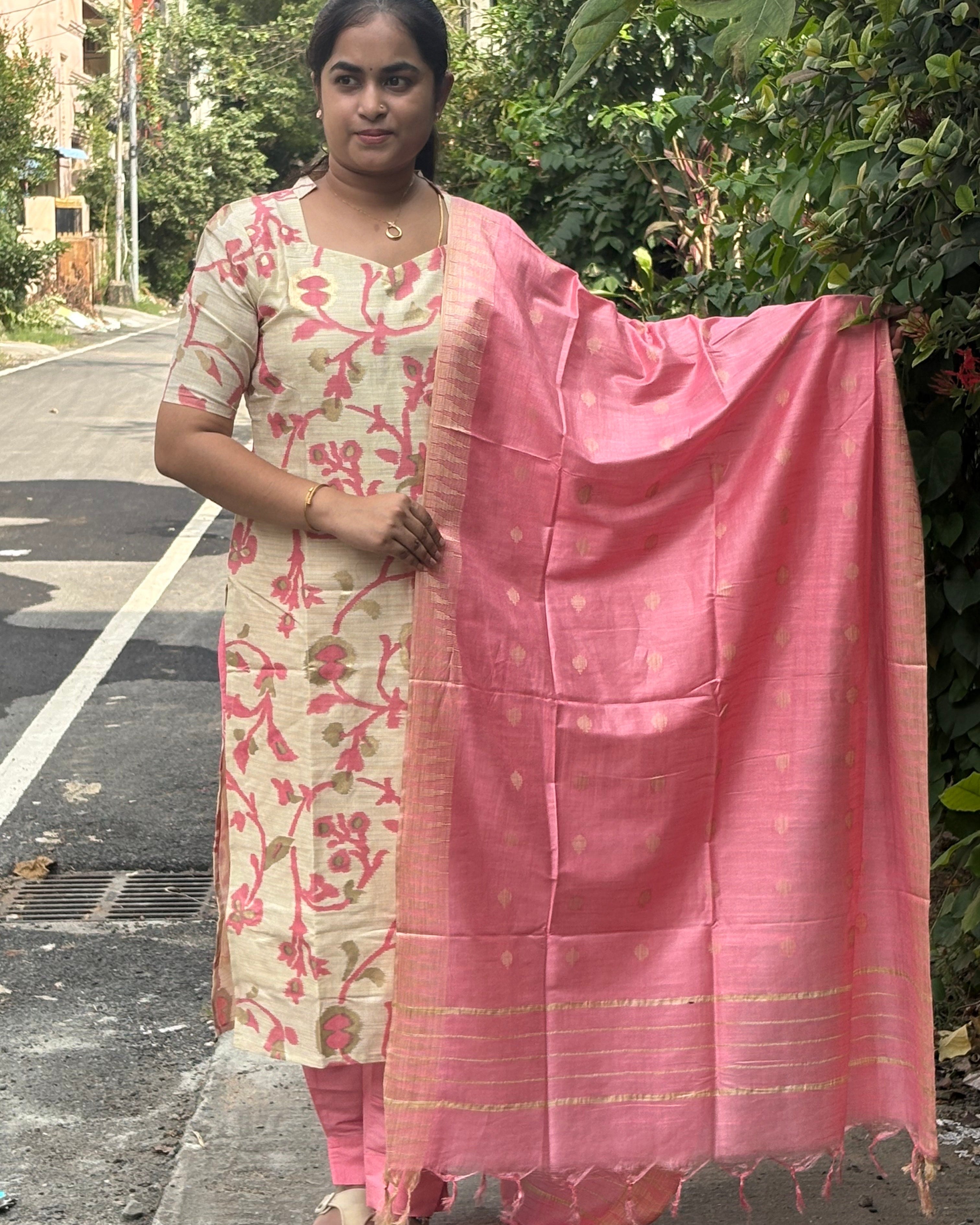 Beige-cream and Pink Suit Set