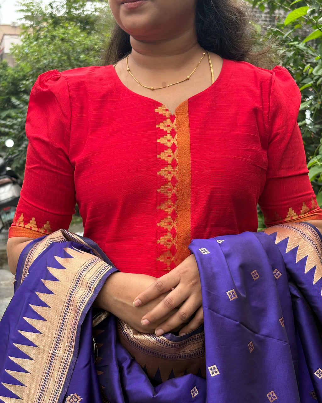 Red Raw silk Suit Set with Premium Woven Paithani Silk Dupatta