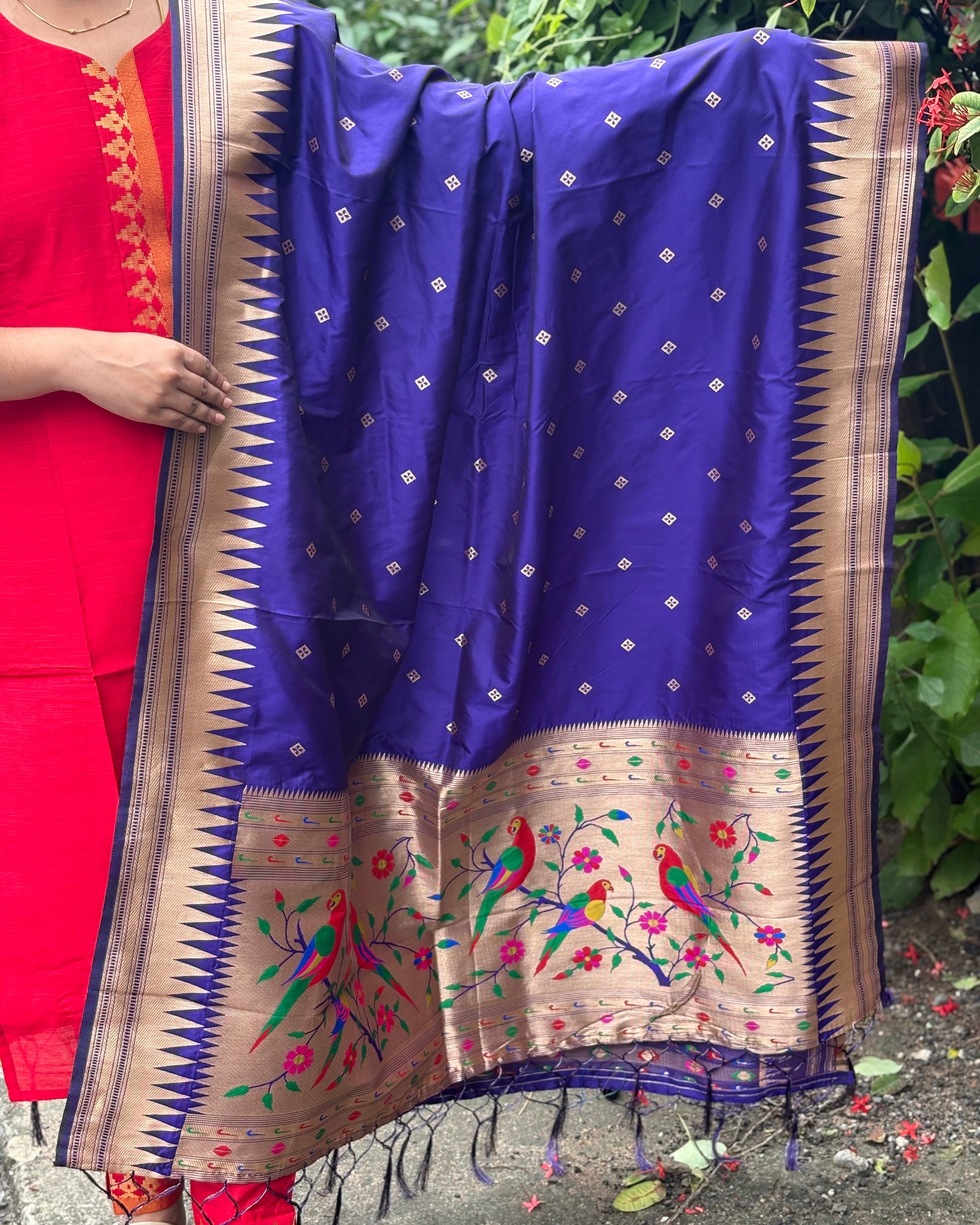 Red Raw silk Suit Set with Premium Woven Paithani Silk Dupatta