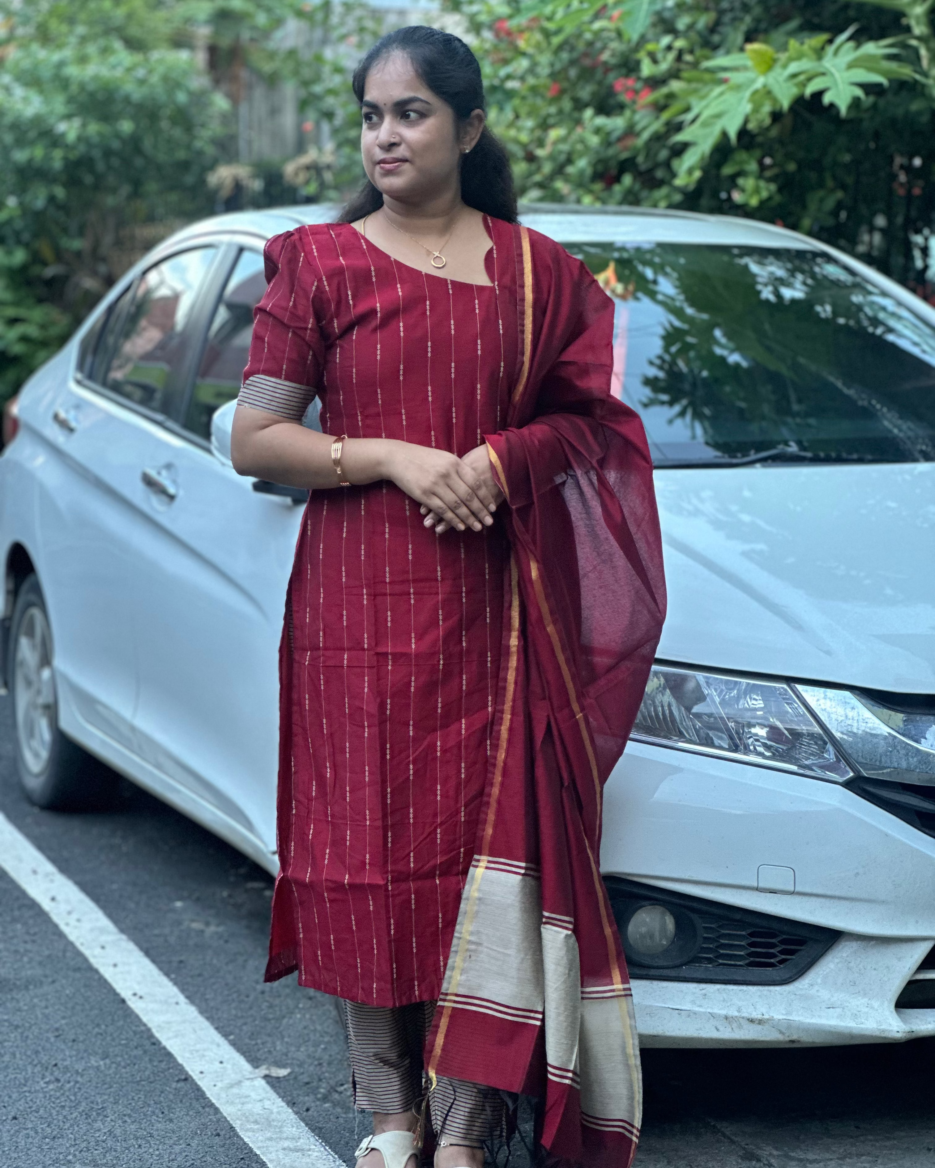 Maroon Raw Silk Suit Set