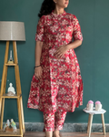 Red Jarna Silk A-Line Coord Set