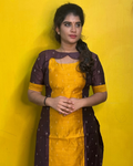 Brown And Yellow Raw Silk Coord Set