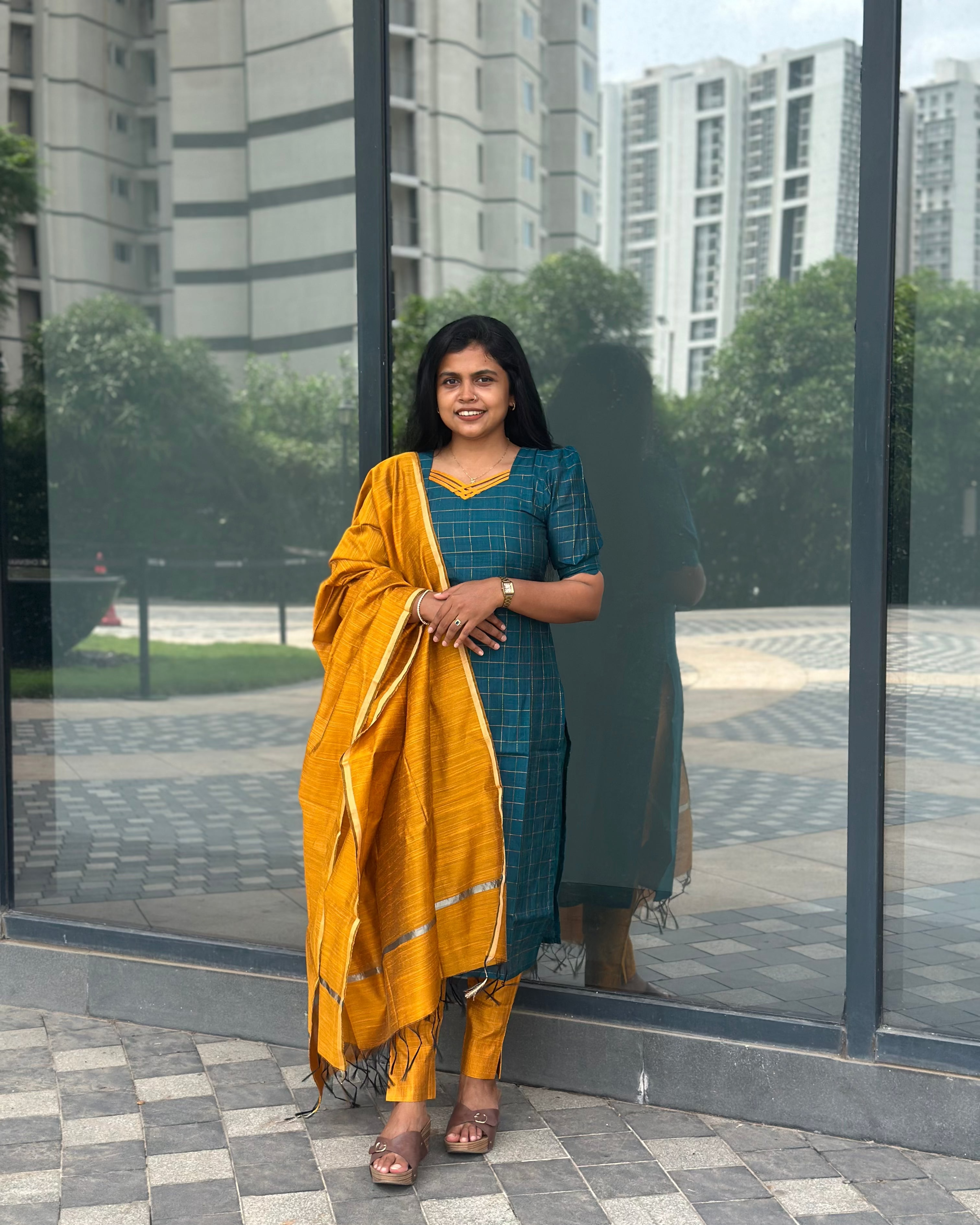 Teal Blue Raw Silk Suit Set