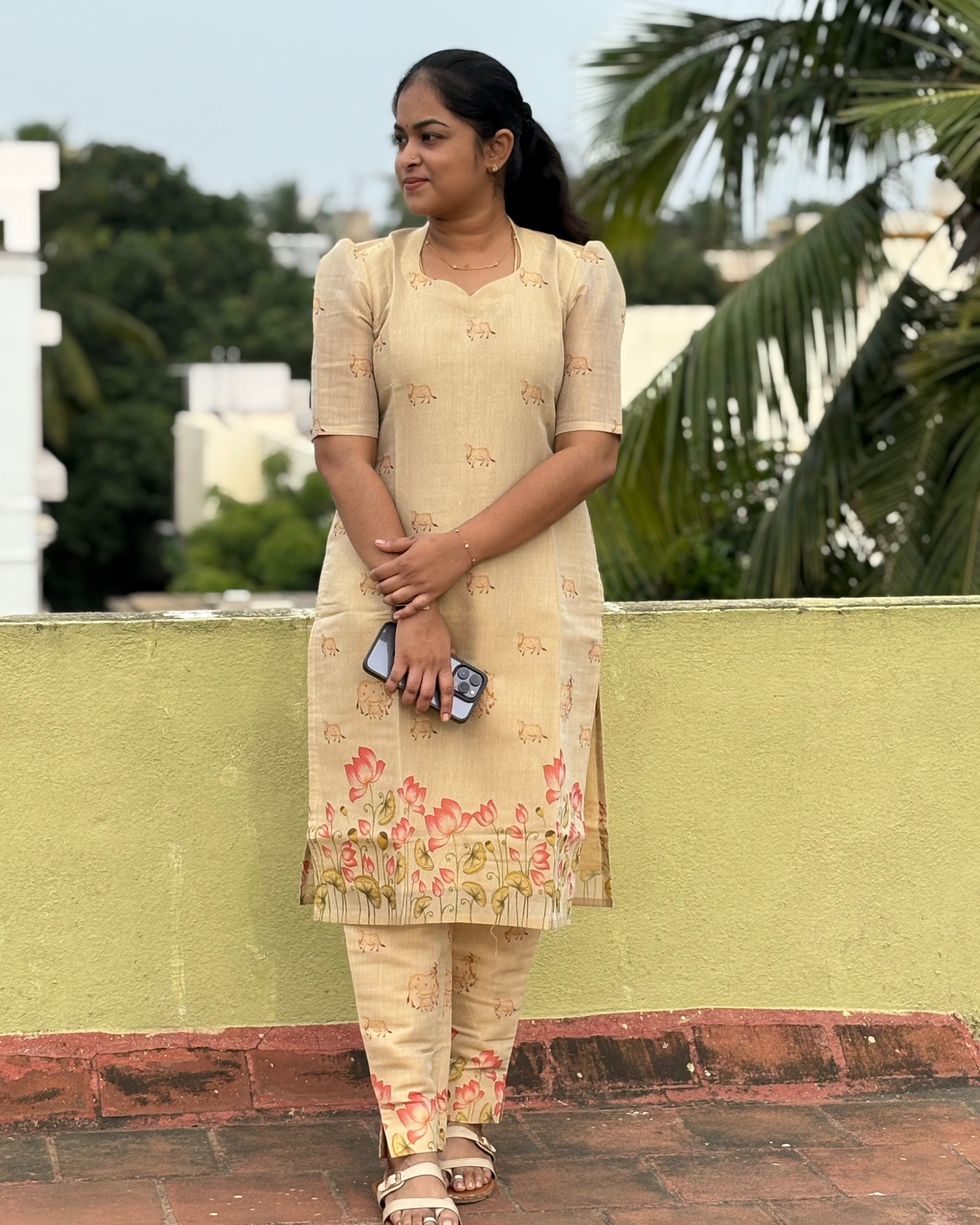 Pichwai Printed Gold Silk Coord Set