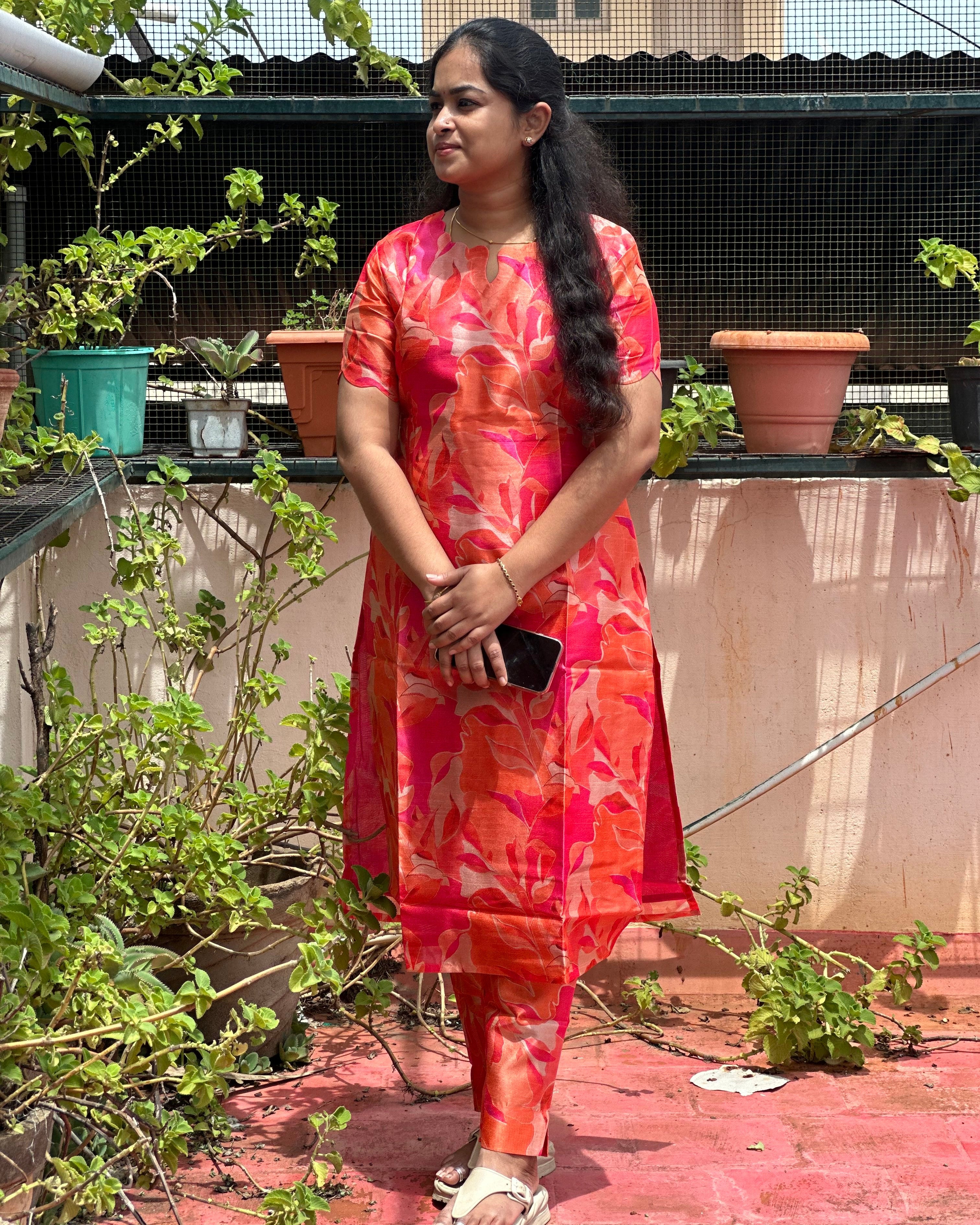 Pink And Orange Jarna Silk Coord Set