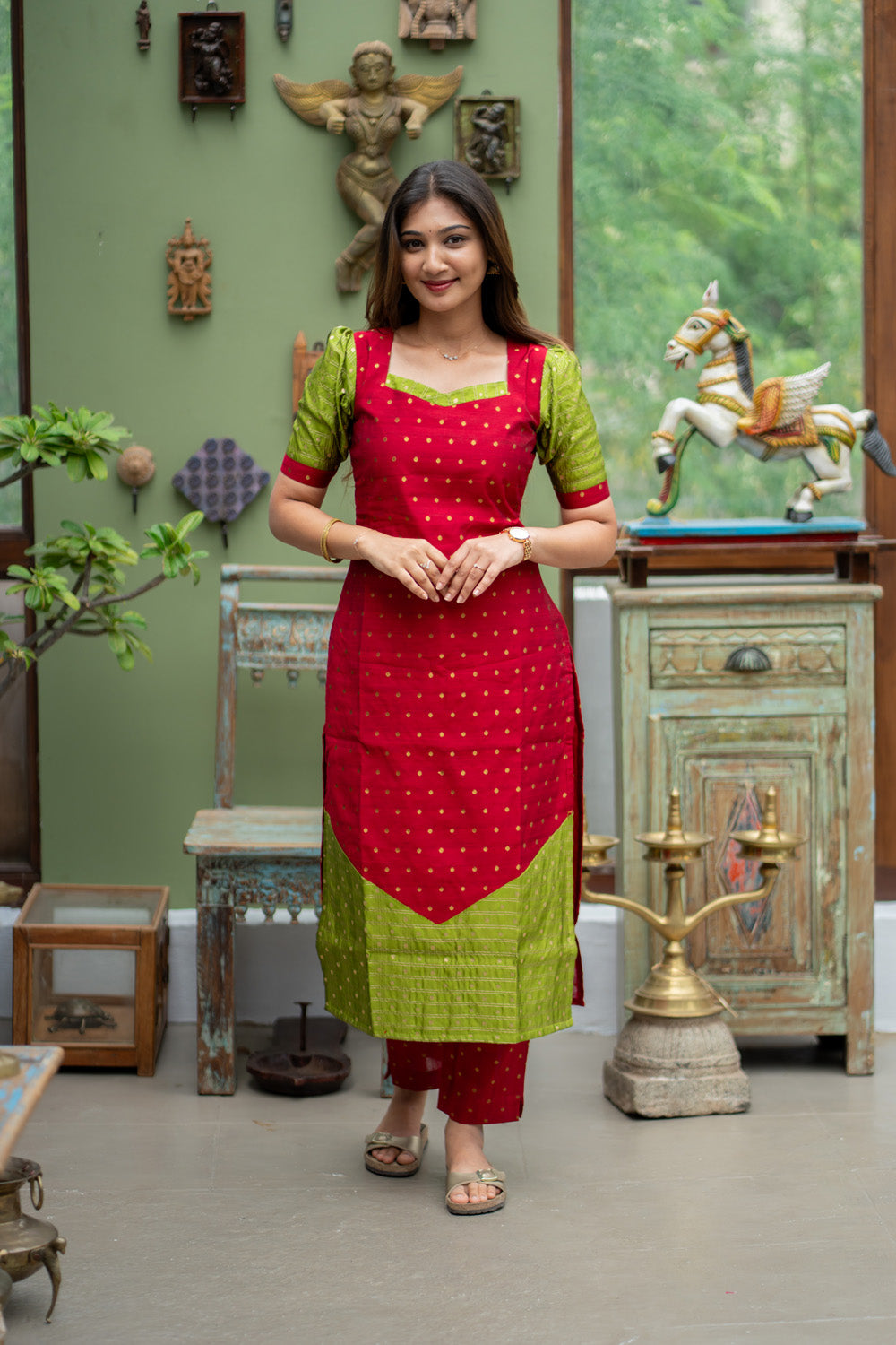 Aadhira - Raw Silk Coord Set with Banarasi Detailing